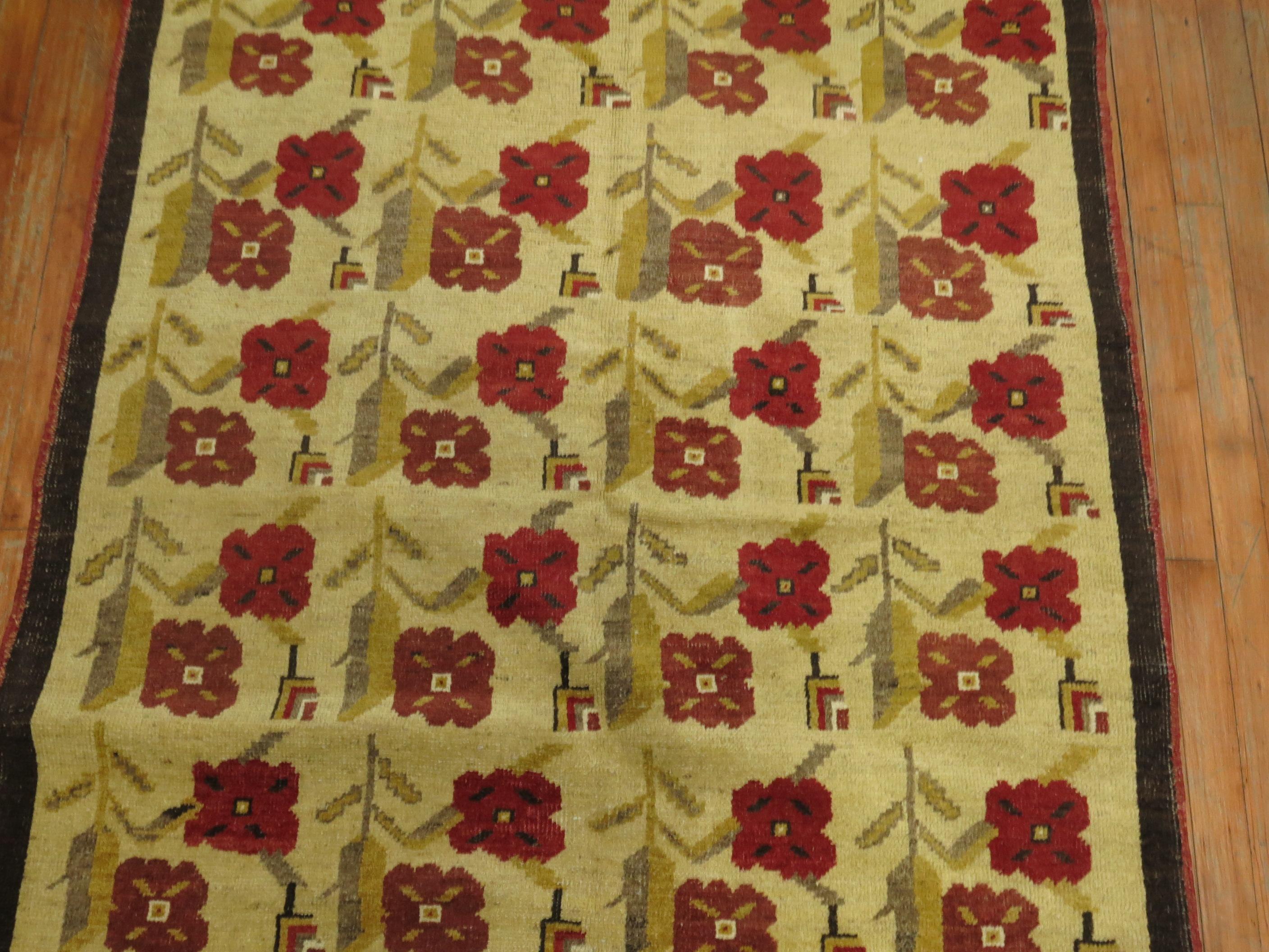 Alfombra Turca Vintage Floral de 4 x 7 pies Lana en venta