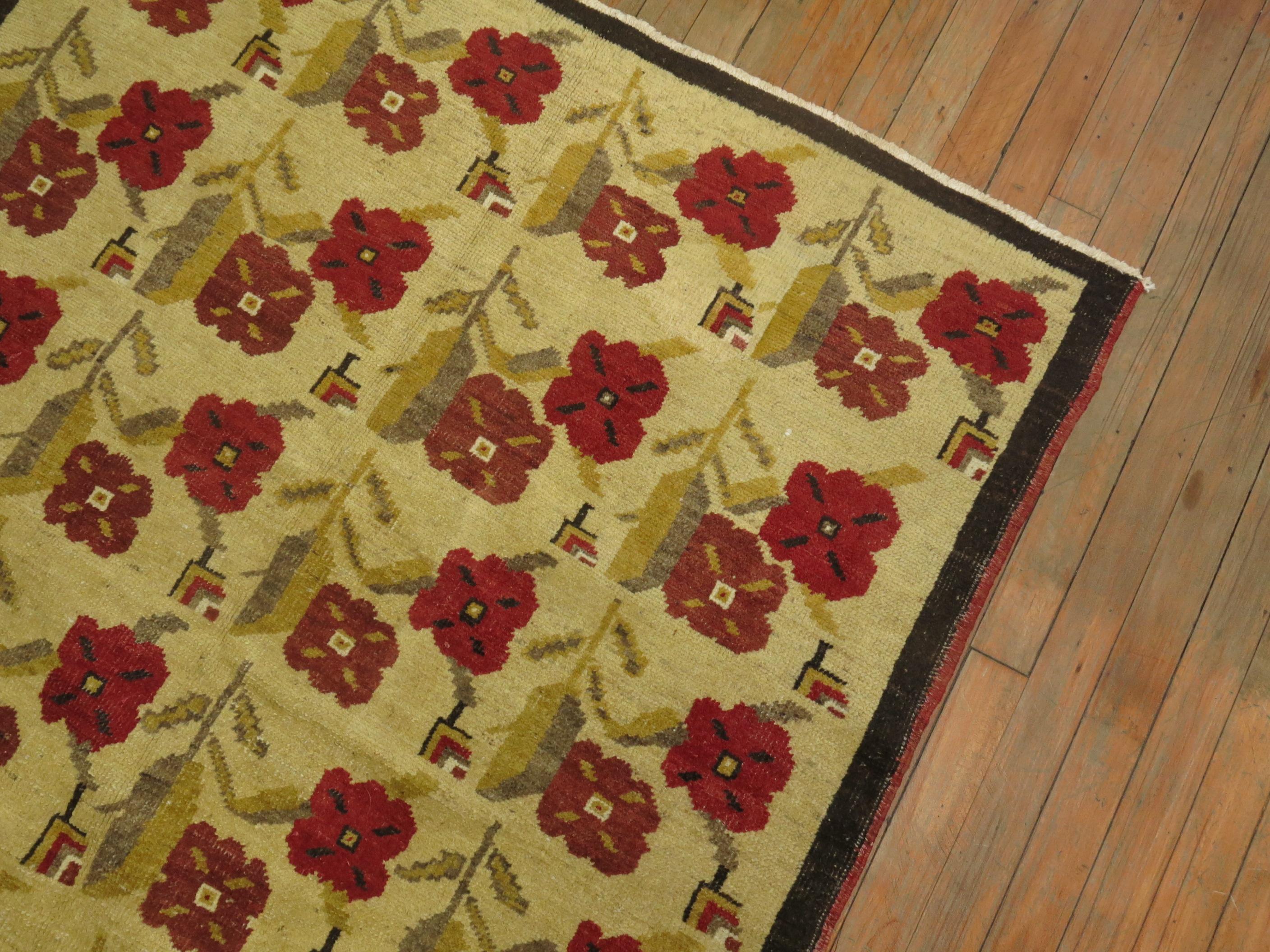 Alfombra Turca Vintage Floral de 4 x 7 pies en venta 1
