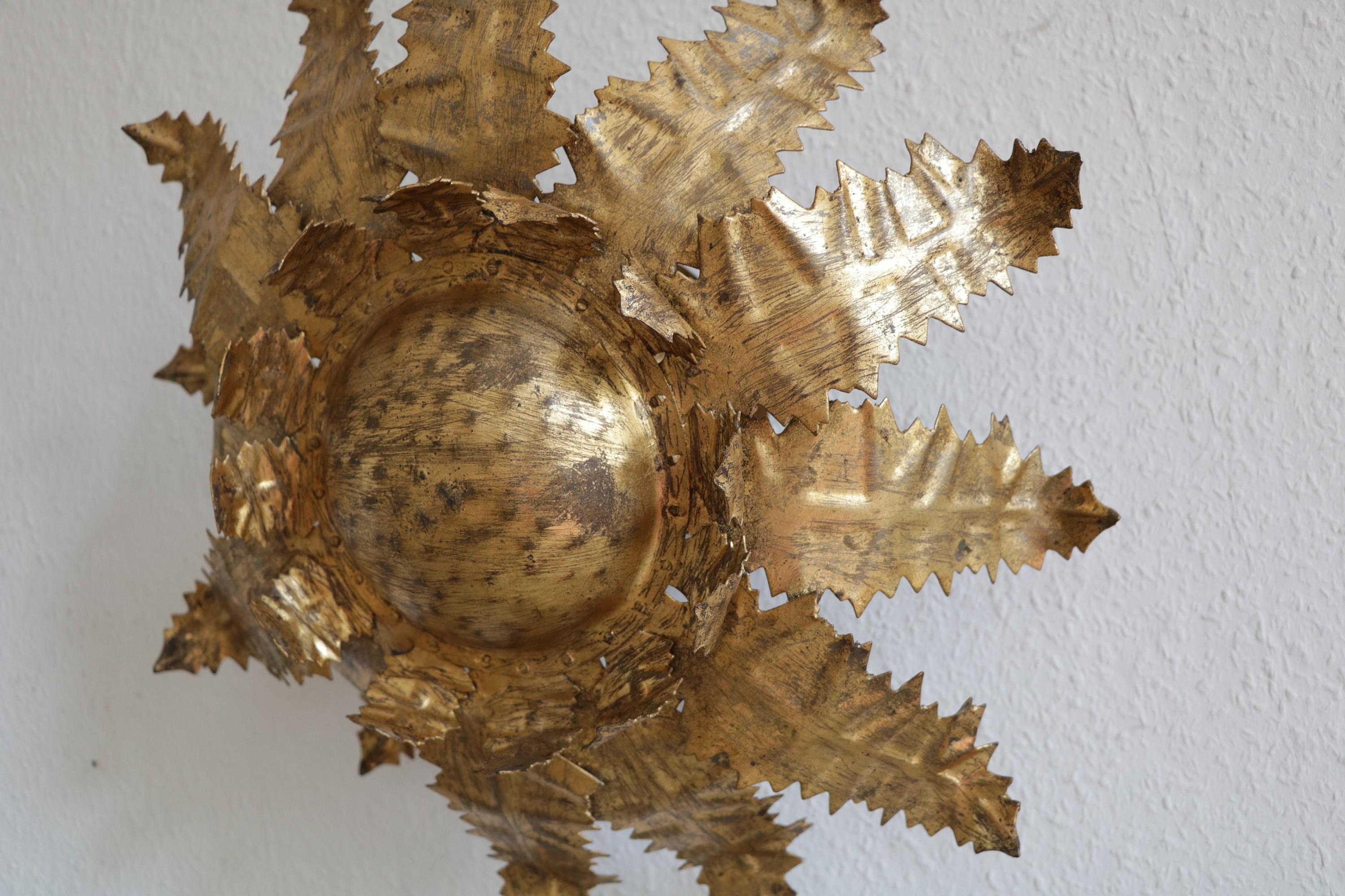 Italian Floral Wall Lamp or Flush Mount in the Style of Holm Sørensen, 6-Flame, 1950s For Sale