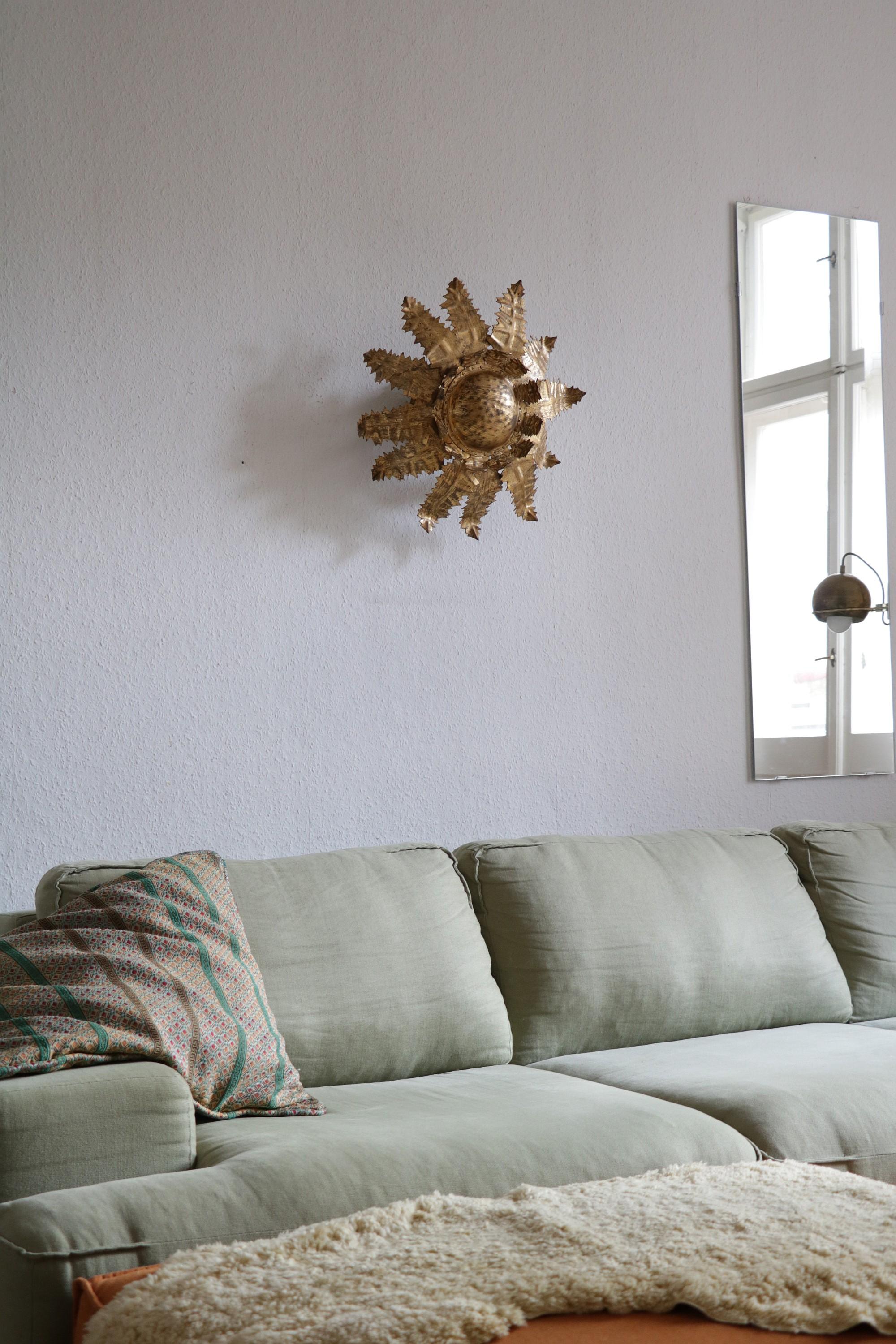 Mid-20th Century Floral Wall Lamp or Flush Mount in the Style of Holm Sørensen, 6-Flame, 1950s For Sale