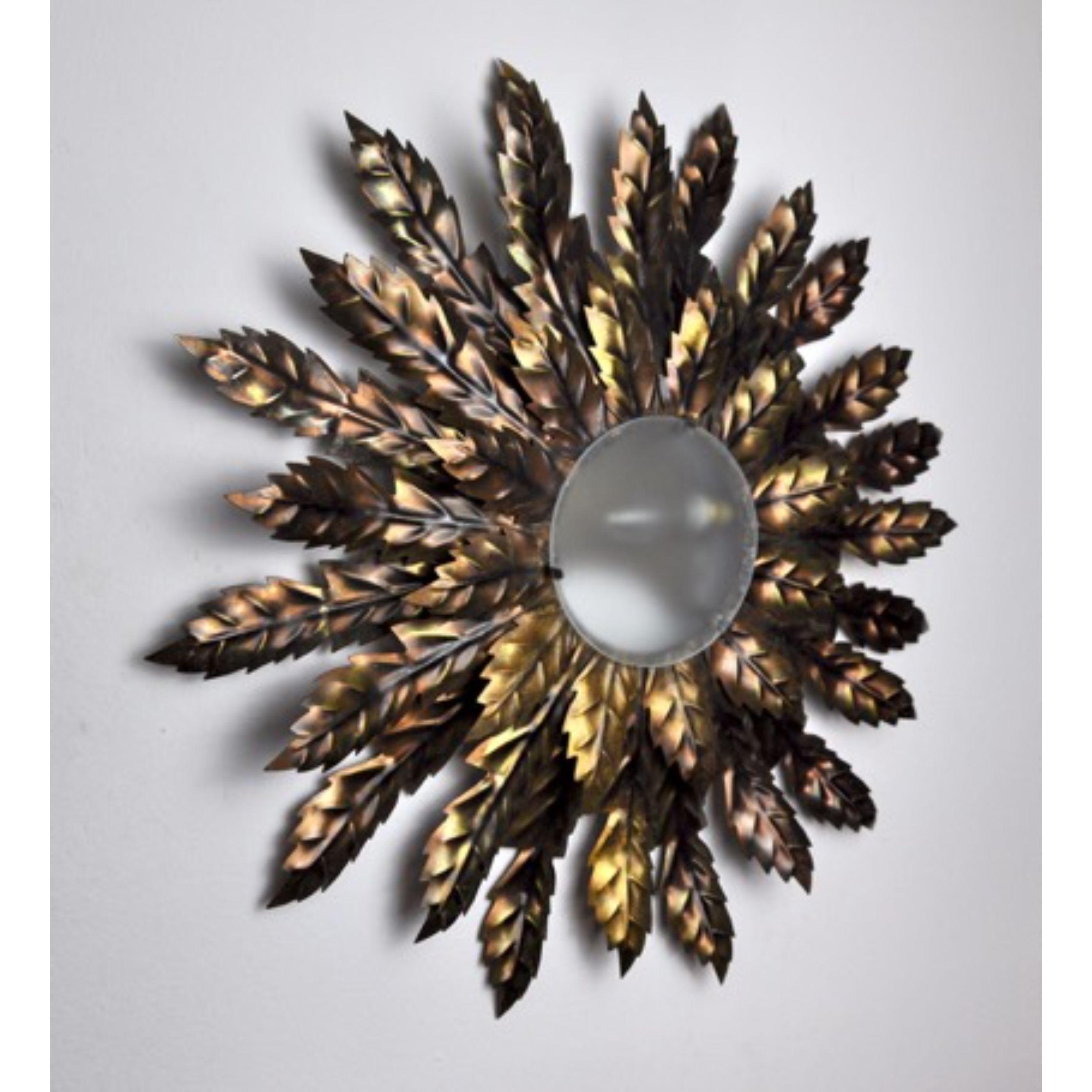 Late 20th Century Floral Wall Lamp Sun, Golden Metal, Italy, 1970 For Sale
