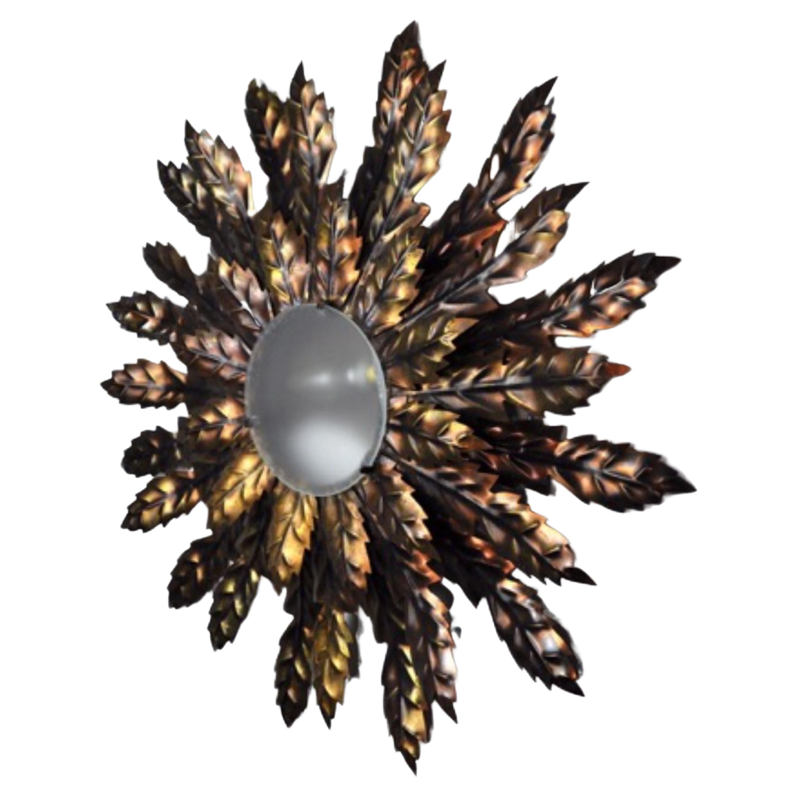 Floral Wall Lamp Sun, Golden Metal, Italy, 1970 For Sale