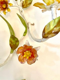 Floral wall light Bianci Bright Boho Glamour Tole hand paint Metal , Italy 1960s