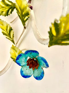 Floral wall light Bright Bianci Glamour Tole hand paint Metal , Italy 1960s