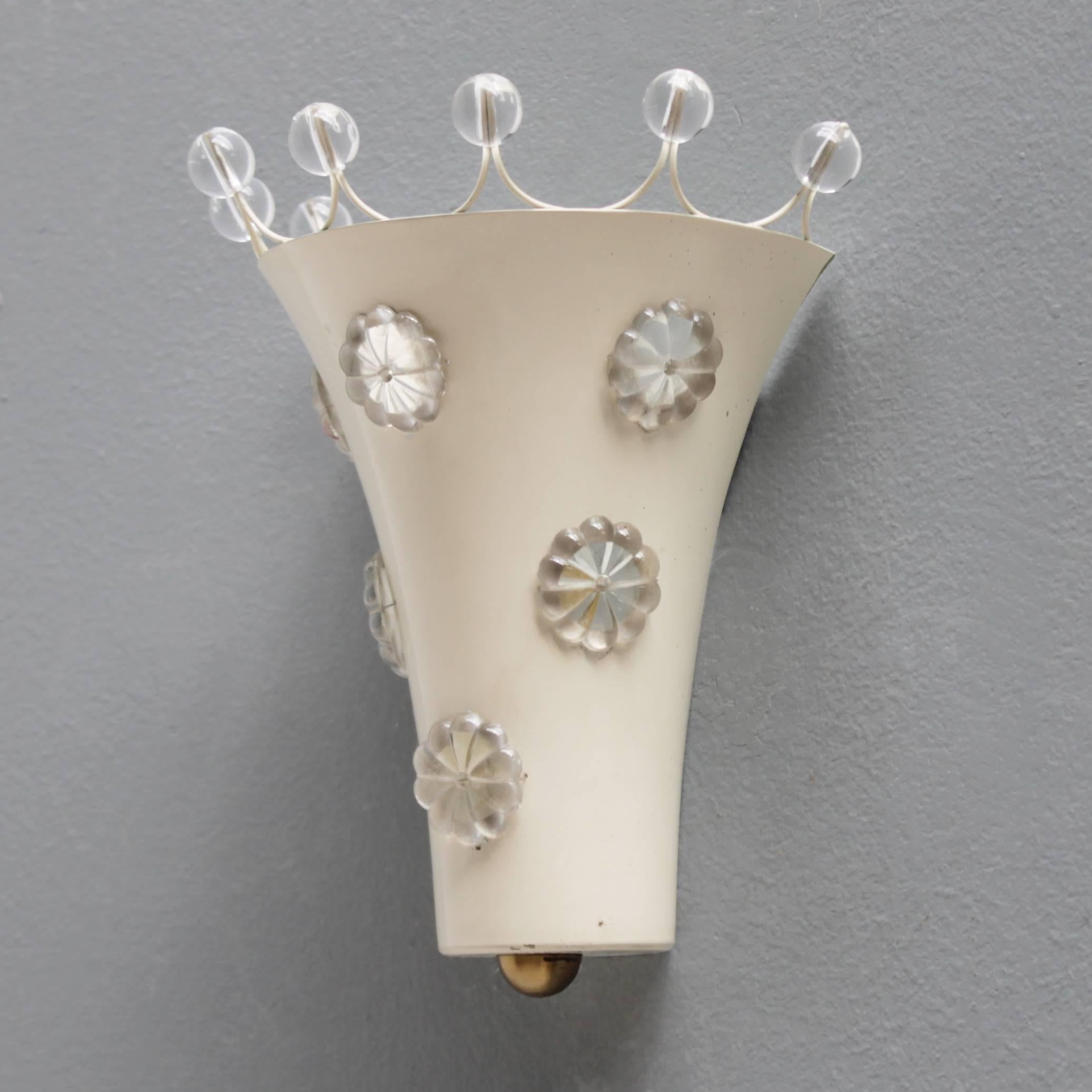 Rare floral wall light by Emil Stejnar for Rupert Nikoll, Vienna Austria. Beautiful details as plastic blossoms and beads. You can read everywhere with my colleagues that it would be glass, but it is not glass, it is transparent acrylic. Fitted with