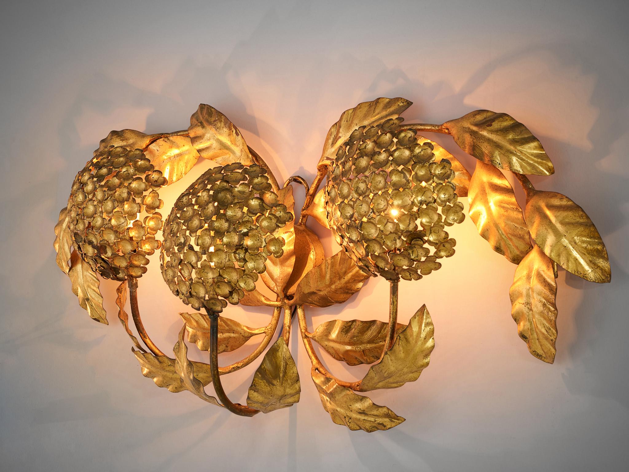 Mid-Century Modern Floral Wall Light in Brass