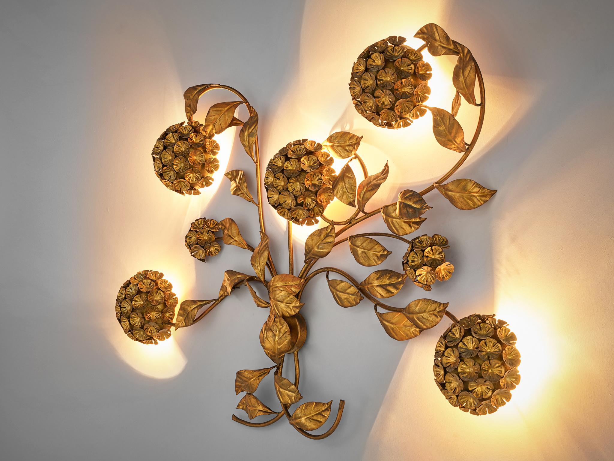 Mid-Century Modern Charming Floral Wall Light in Brass