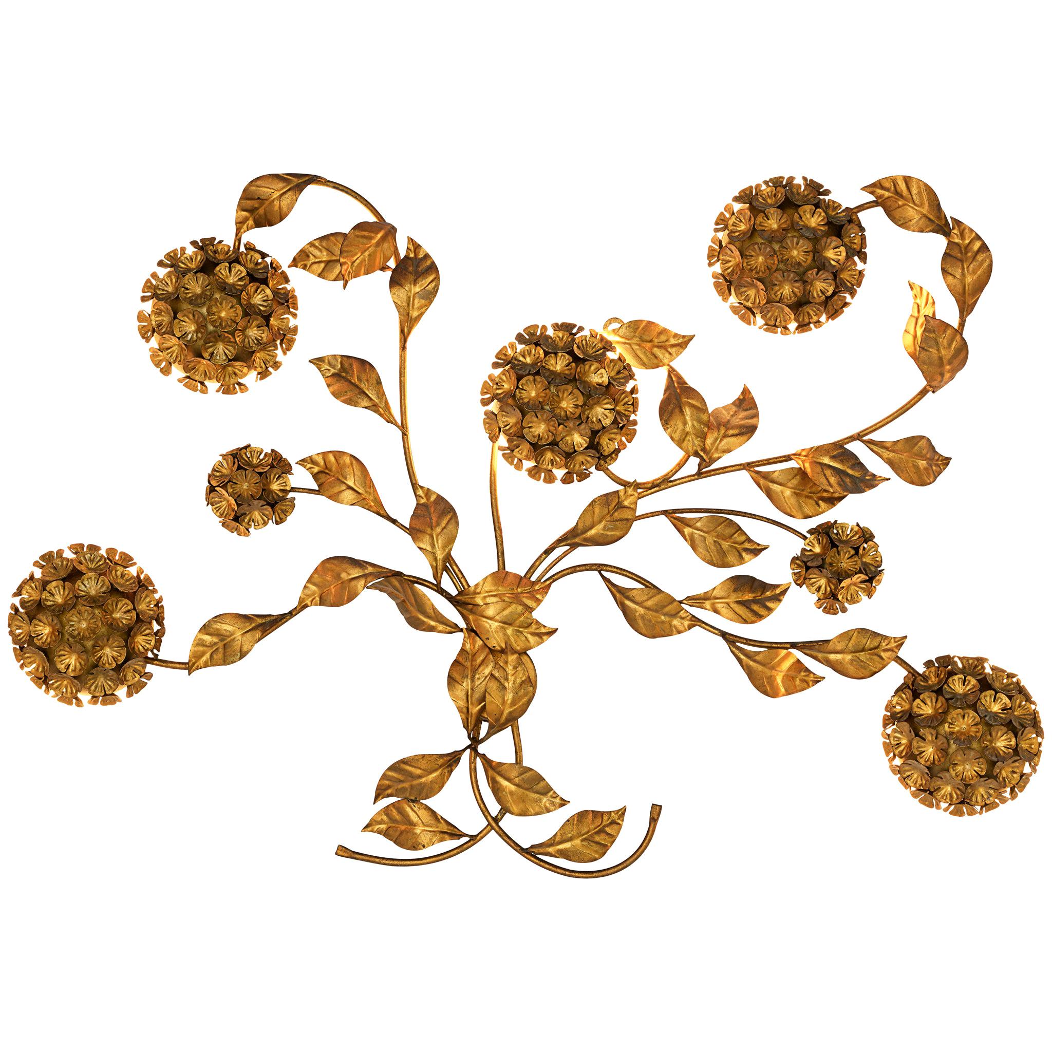 Charming Floral Wall Light in Brass