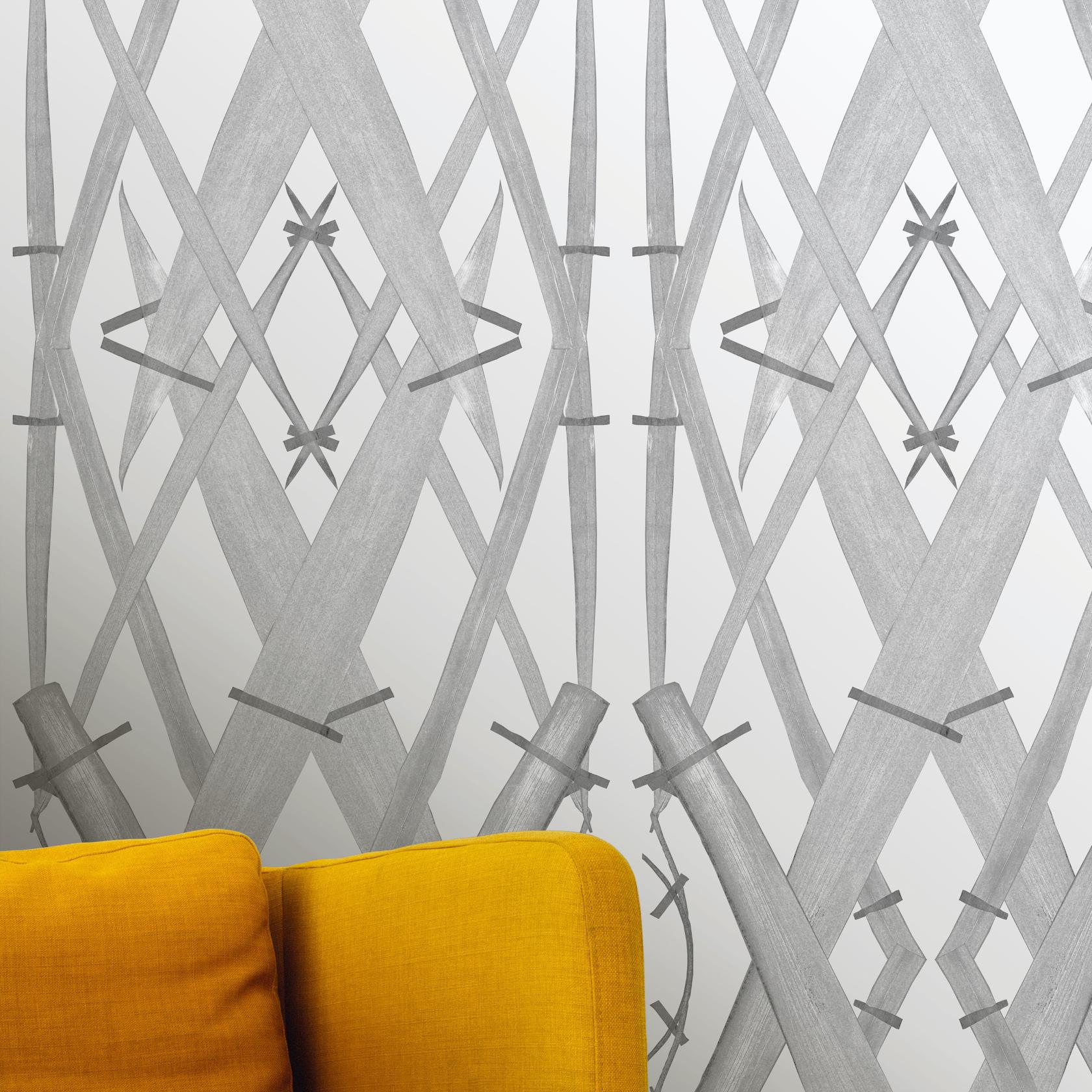 British Floral Wallpaper Grey on White background: Meadow Grass White For Sale