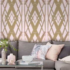 Floral Wallpaper Ochre on Pink background: Meadow Grass Pink