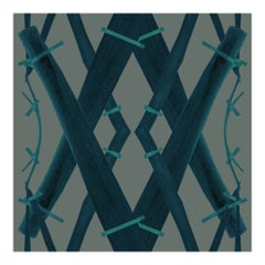 Floral Wallpaper Teal on Sage Green background: Meadow Grass Verdigris