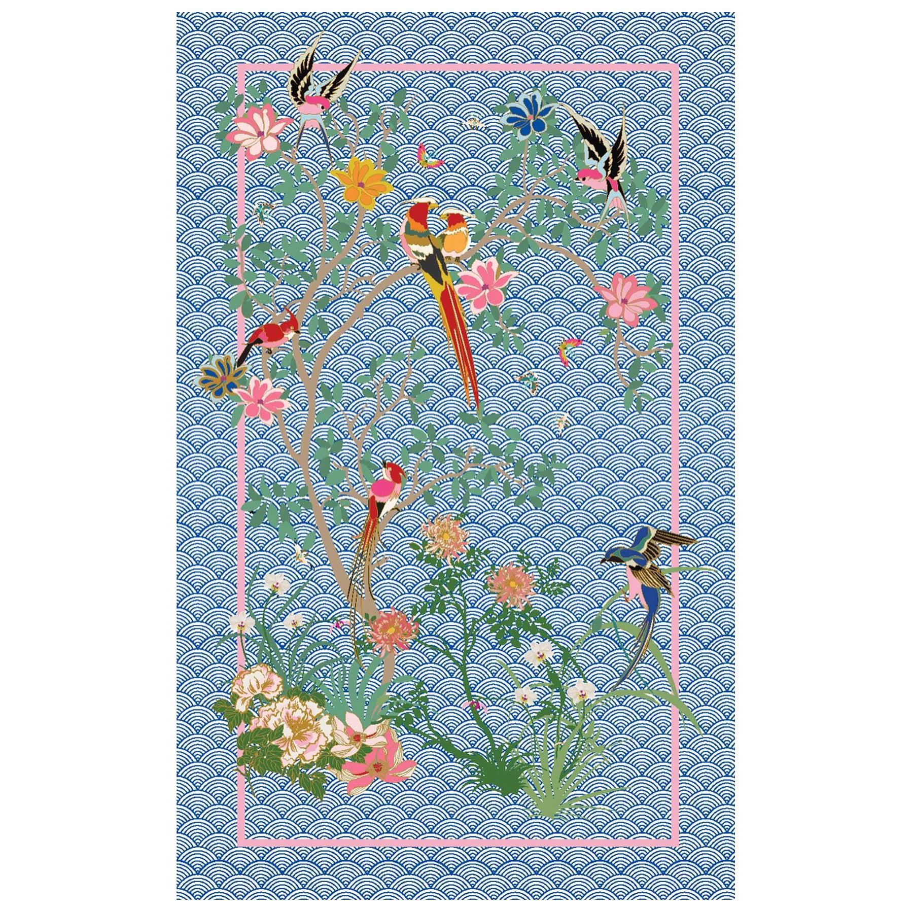 Floral Waves Hand Knotted Wool and Silk Rug by Wendy Morrison For Sale