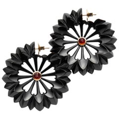 Floral Wheel-Shaped Horn Earrings with Madeira Citrine in 18 Karat Rose Gold
