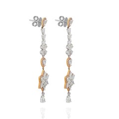Floral White Diamond Long Chandelier Earring Studded in 18 Karat Gold
