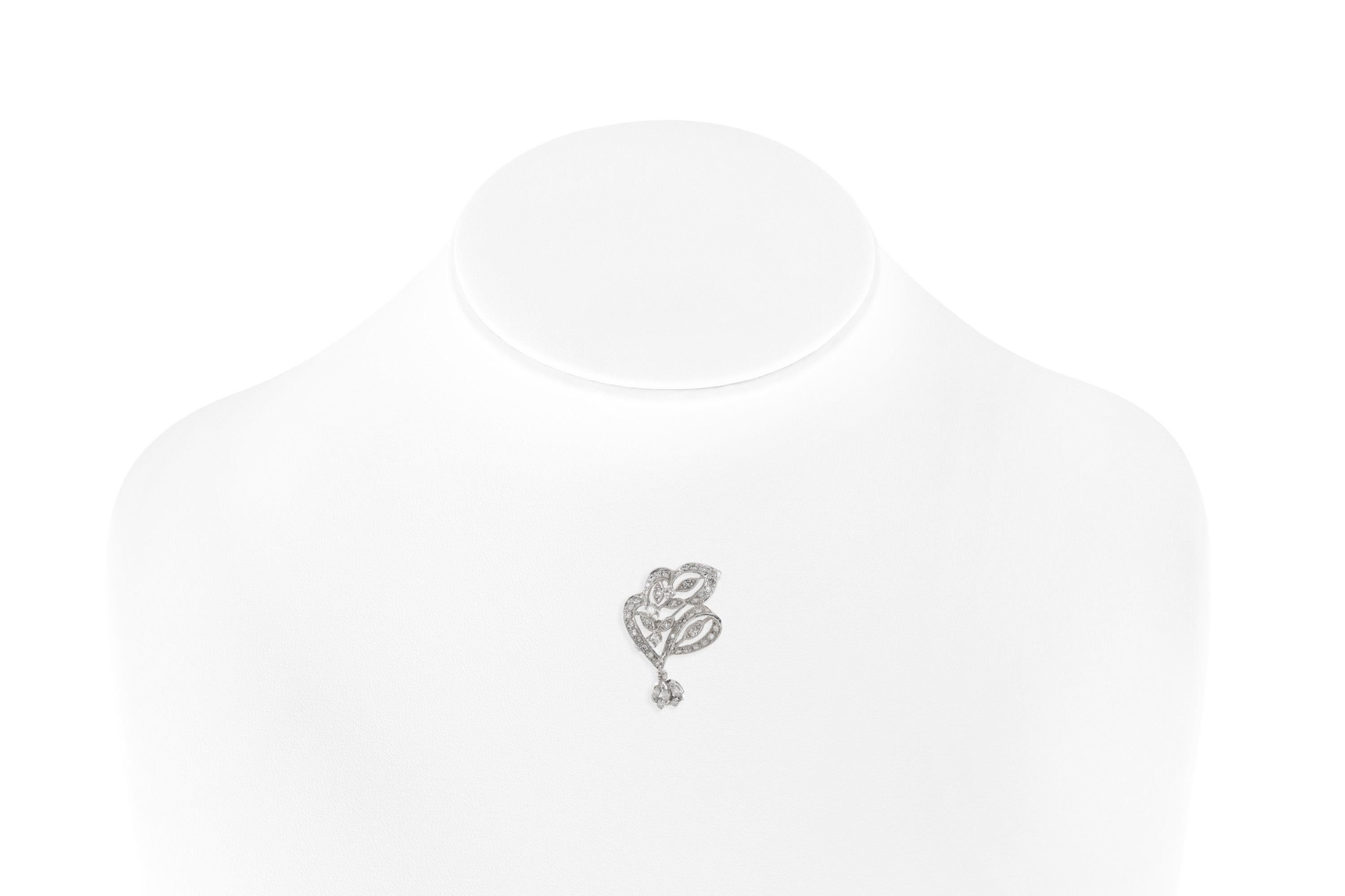 Women's or Men's Floral White Gold Diamond Pendant For Sale