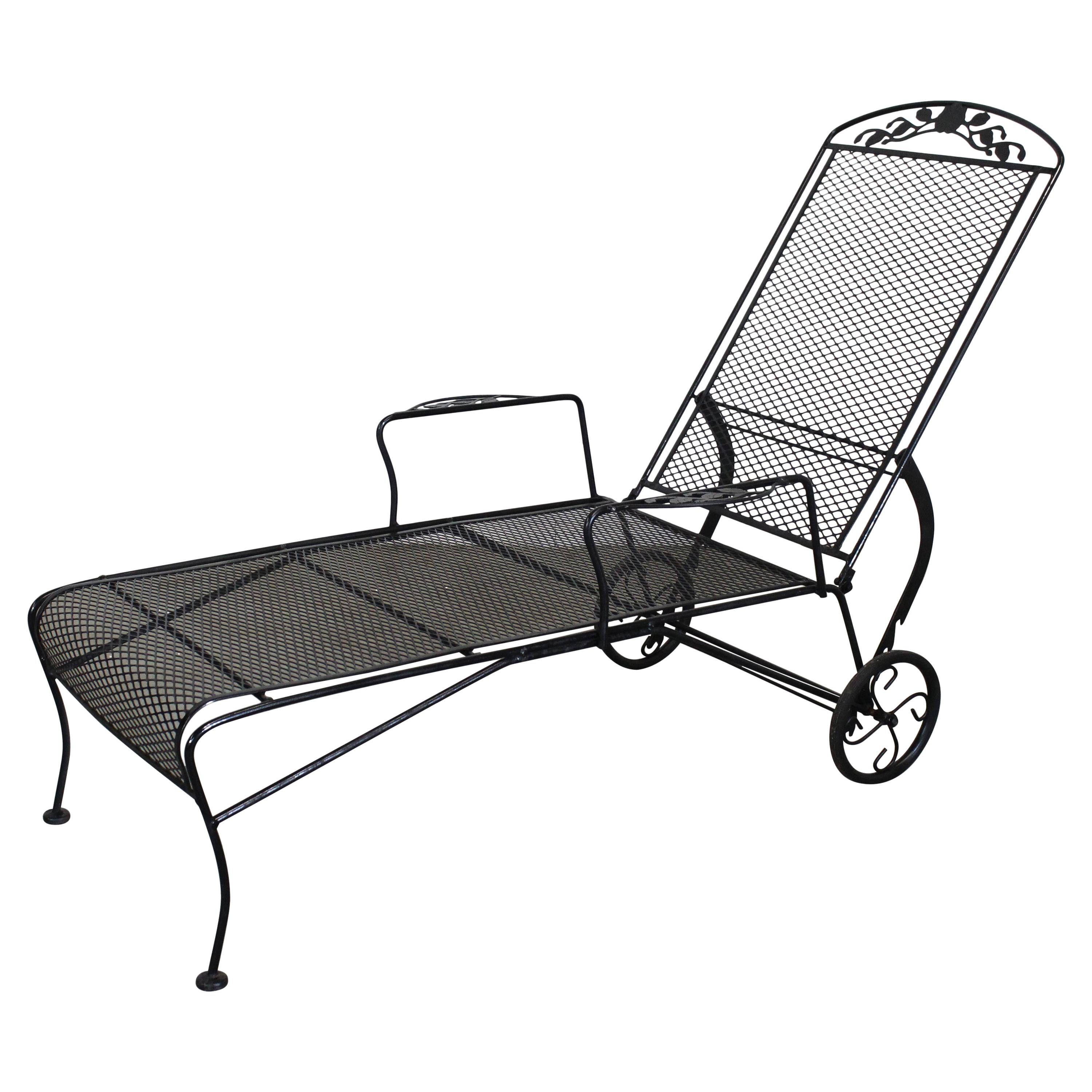 Floral Woodard Style Outdoor Chaise Lounge Chair