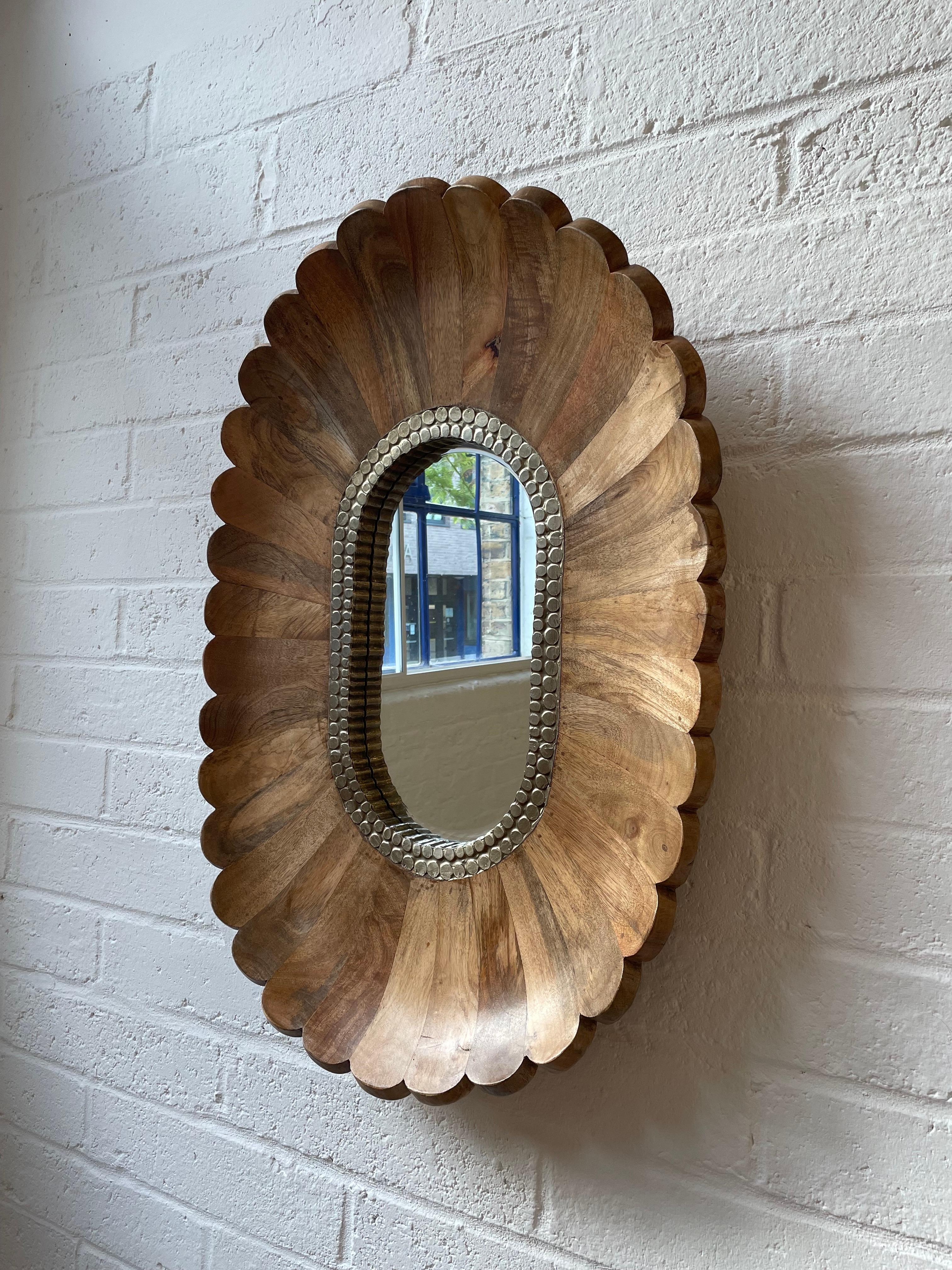 Floral Wooden Wall Mirror In Excellent Condition For Sale In London, England