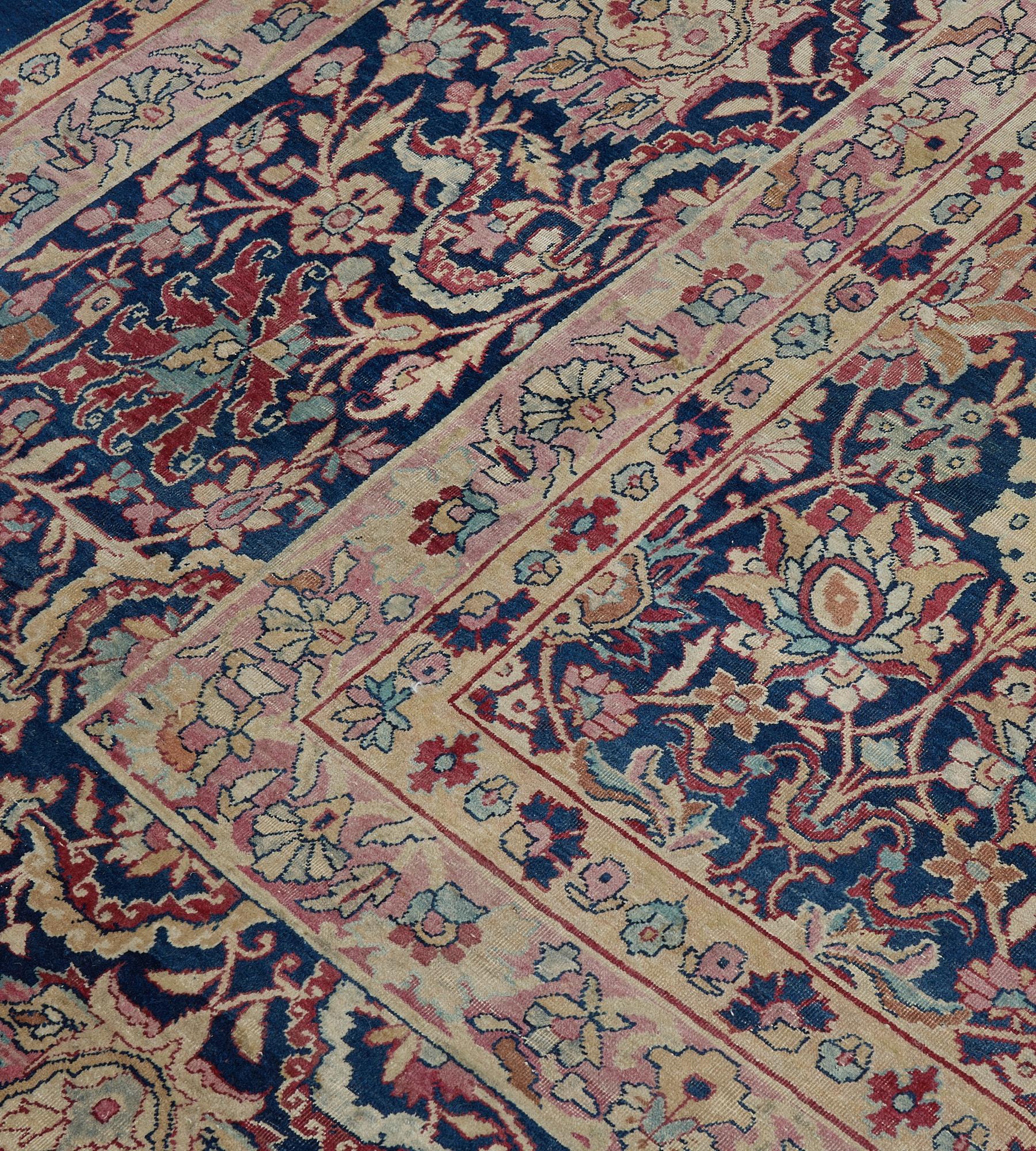 Floral Wool Hand-Woven Persian Kerman Rug In Good Condition For Sale In West Hollywood, CA