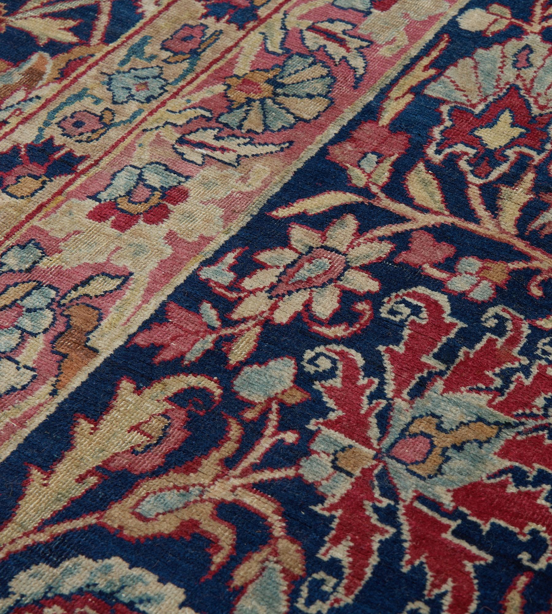 Floral Wool Hand-Woven Persian Kerman Rug For Sale 1