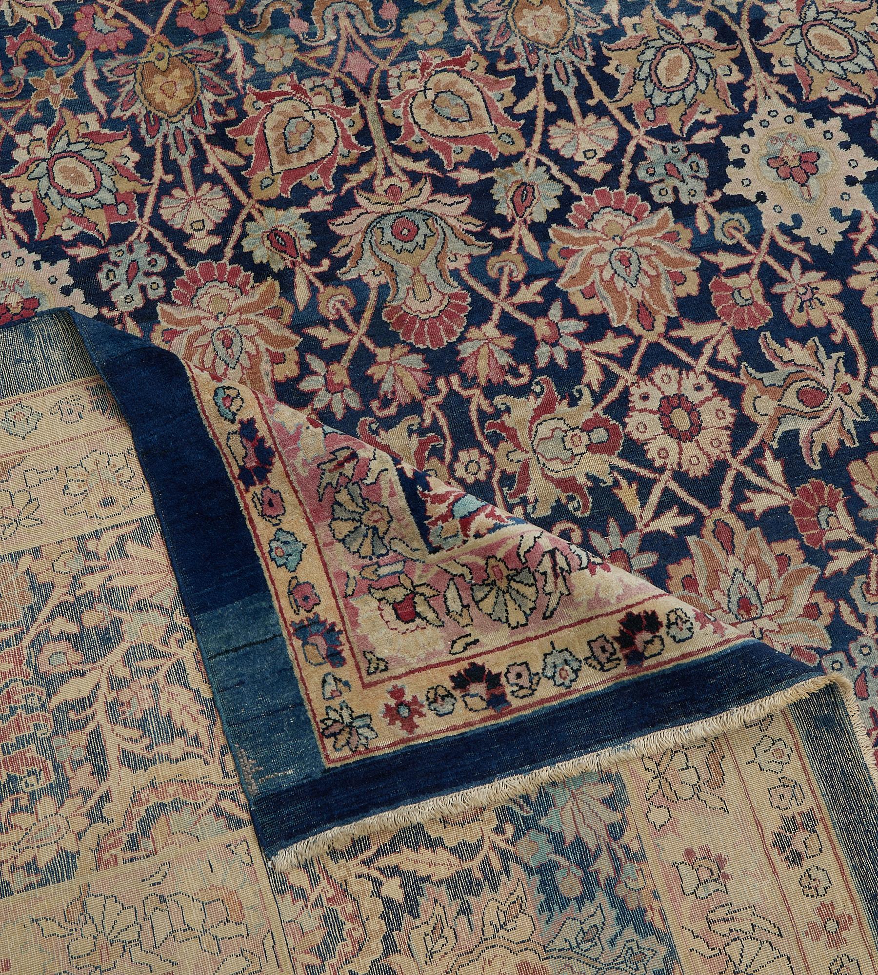 Floral Wool Hand-Woven Persian Kerman Rug For Sale 2