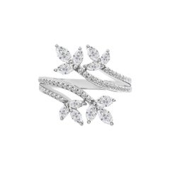 Floral Wrap Statement Natural Diamond Leaf Ring in 18K White Gold