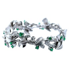 Floral Bracelet with Emeralds and Diamonds in 18 Karat White Gold
