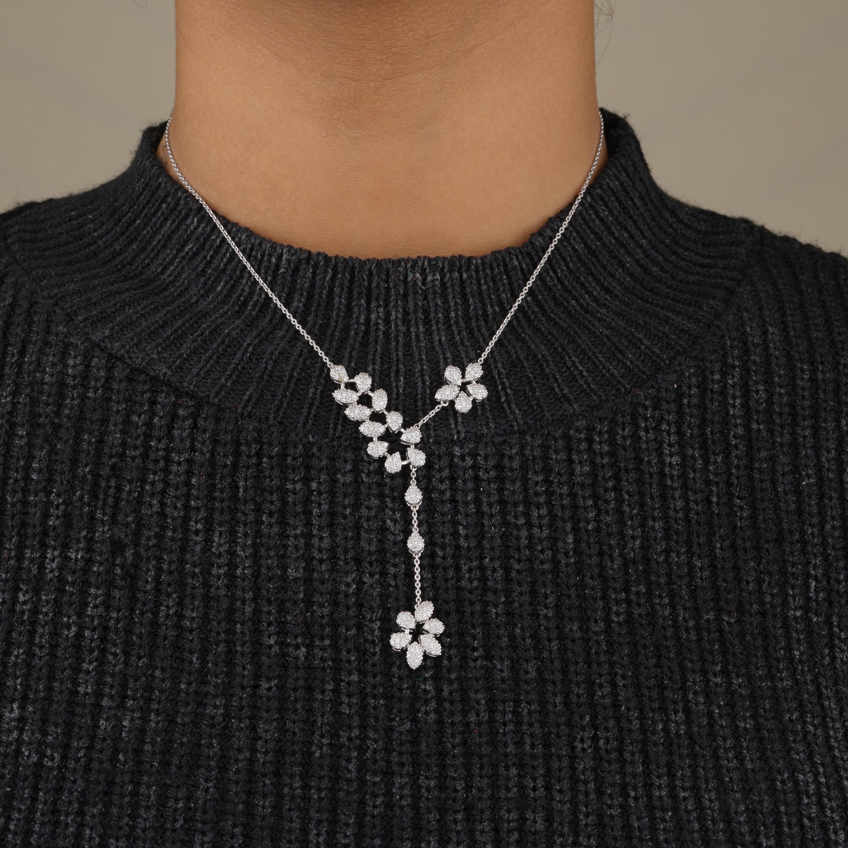 Art déco Collier de diamants en forme de goutte en Y en or massif 14K (certifié) en vente