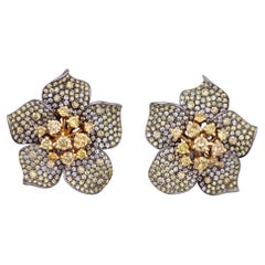Floral Yellow Diamond Earrings, 8.00 carats