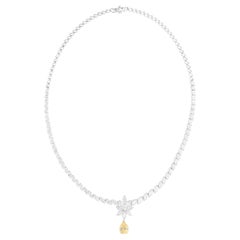 Floral Yellow Gemstone Drop Wedding Necklace For Women 18k White Gold Jewelry