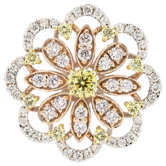 Floral Yellow Natural Diamond Cluster Ring in 14k massivem Gold (zertifiziert)