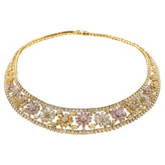 GIA Certified Pink, Yellow, and White Diamond Necklace, 18k