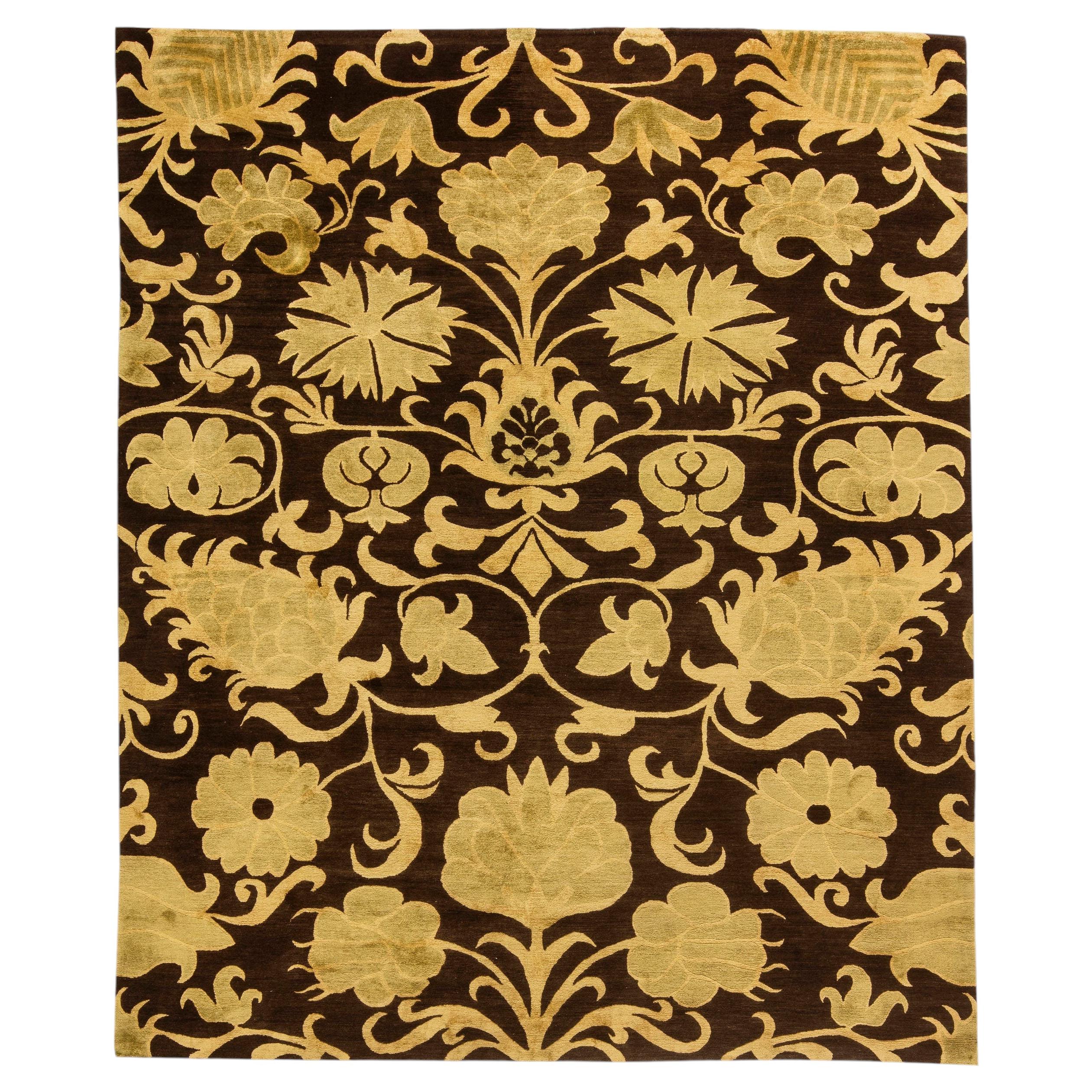 "Floralia" Damask Botanical Tan And Brown Silk Carpet by Doris Leslie Blau