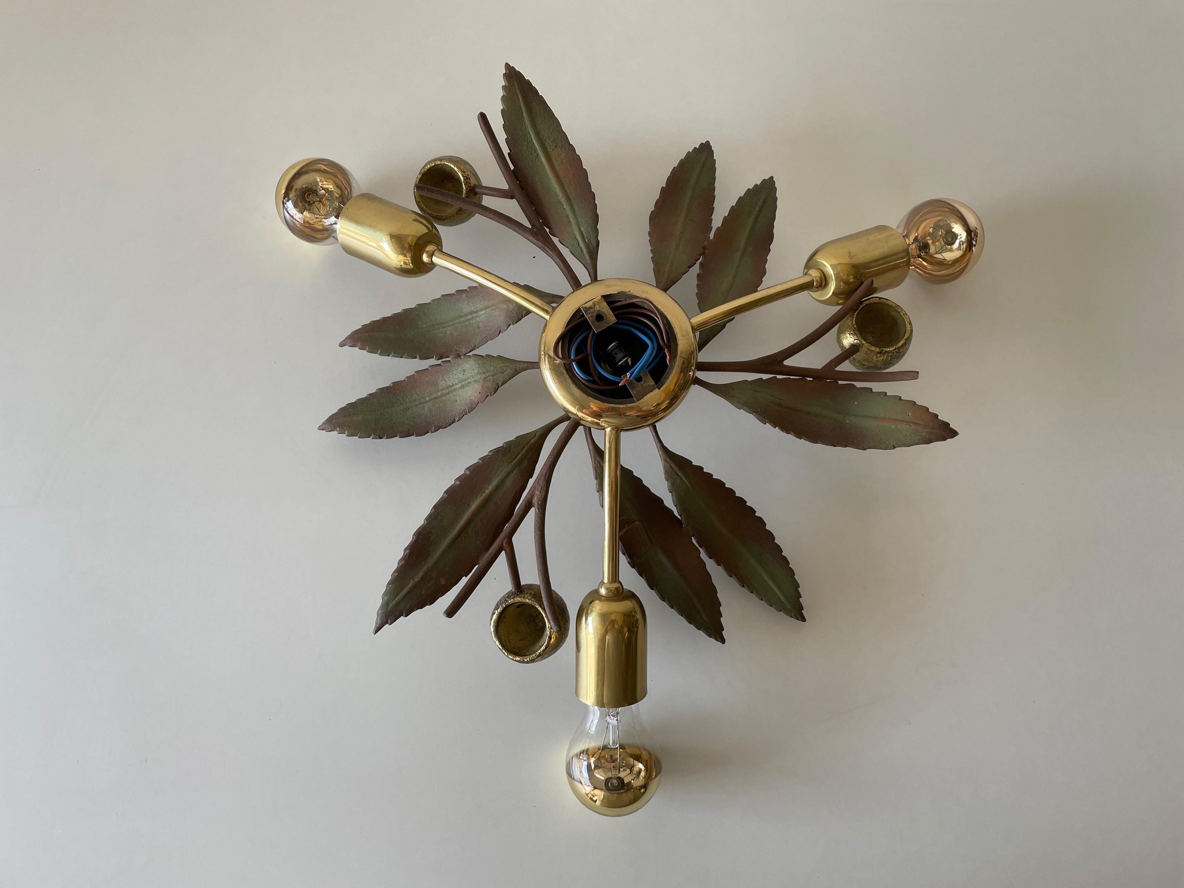 Florantine Design Brass and Iron Flush Mount by Arte Firenze, 1960s, Italy For Sale 9