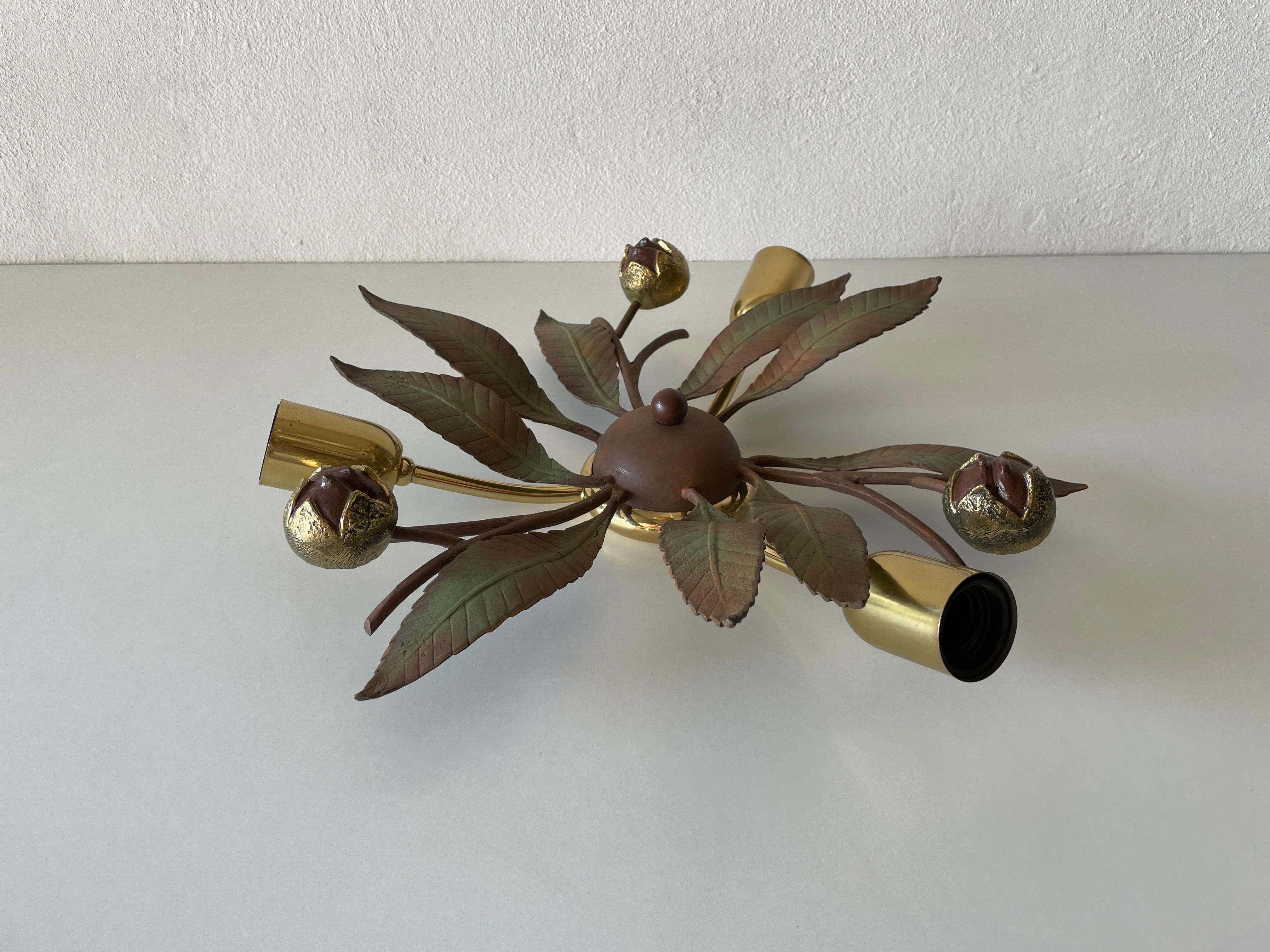 Mid-Century Modern Florantine Design Brass and Iron Flush Mount by Arte Firenze, 1960s, Italy For Sale