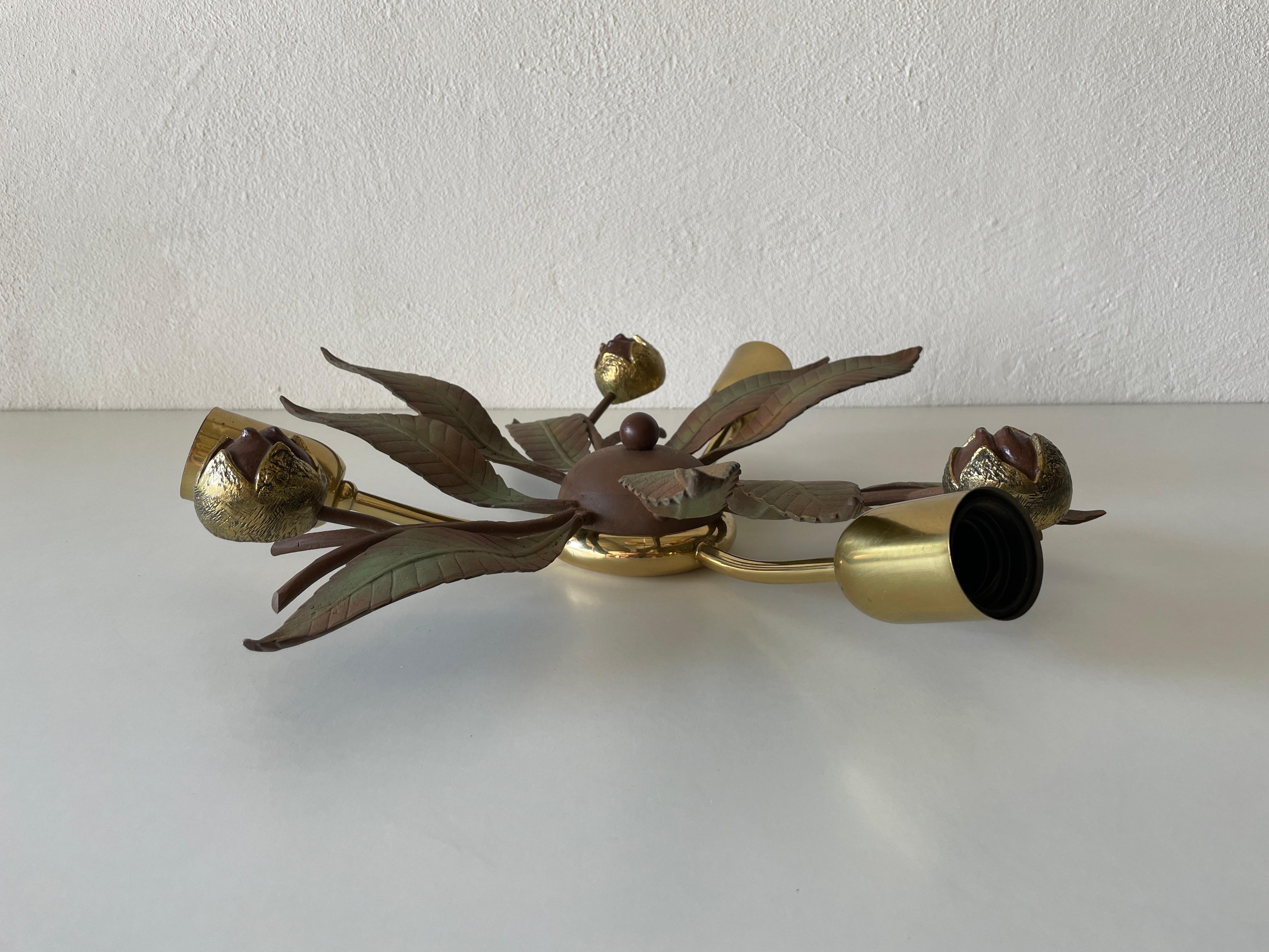 Italian Florantine Design Brass and Iron Flush Mount by Arte Firenze, 1960s, Italy For Sale