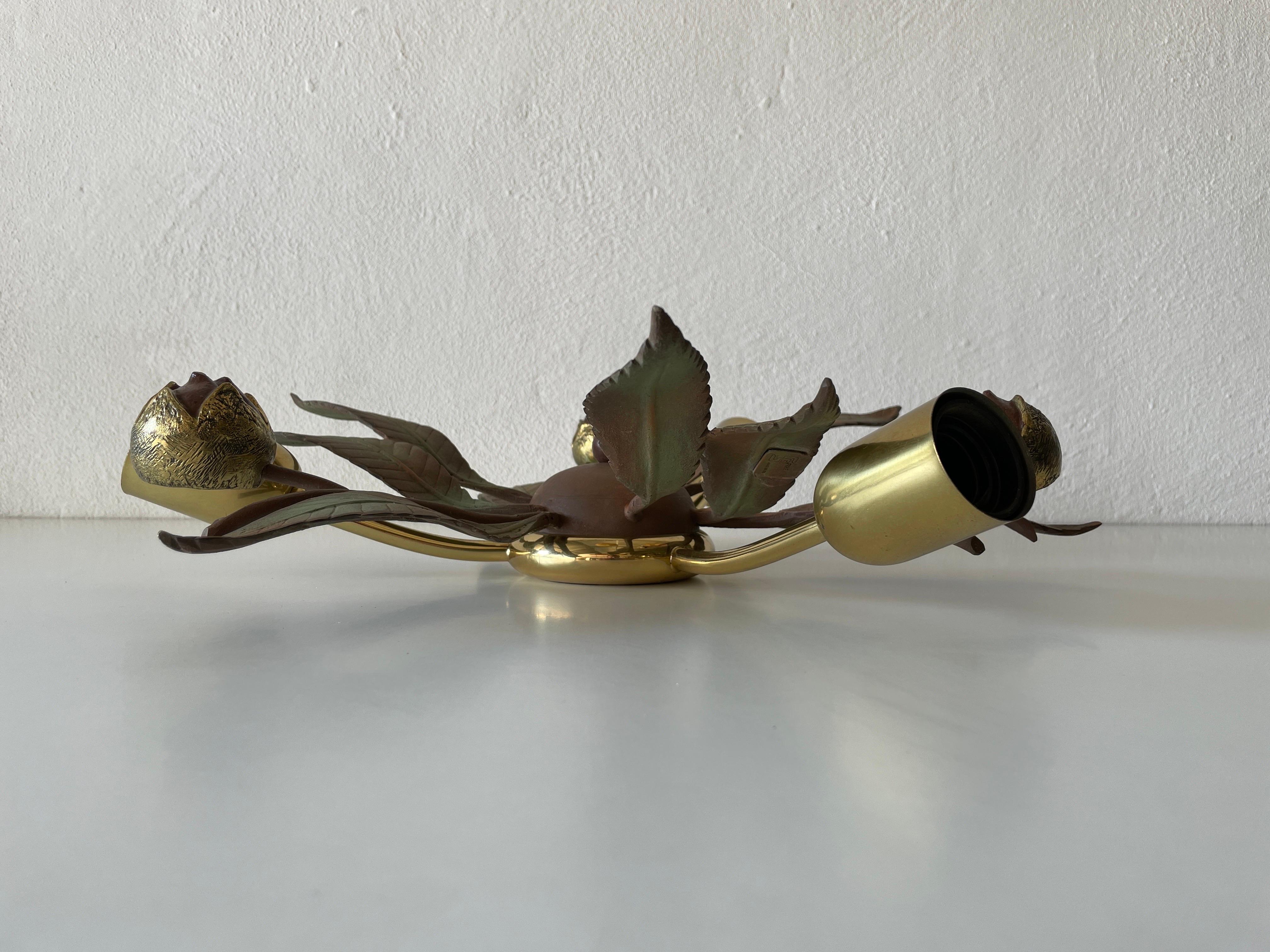 Mid-20th Century Florantine Design Brass and Iron Flush Mount by Arte Firenze, 1960s, Italy For Sale