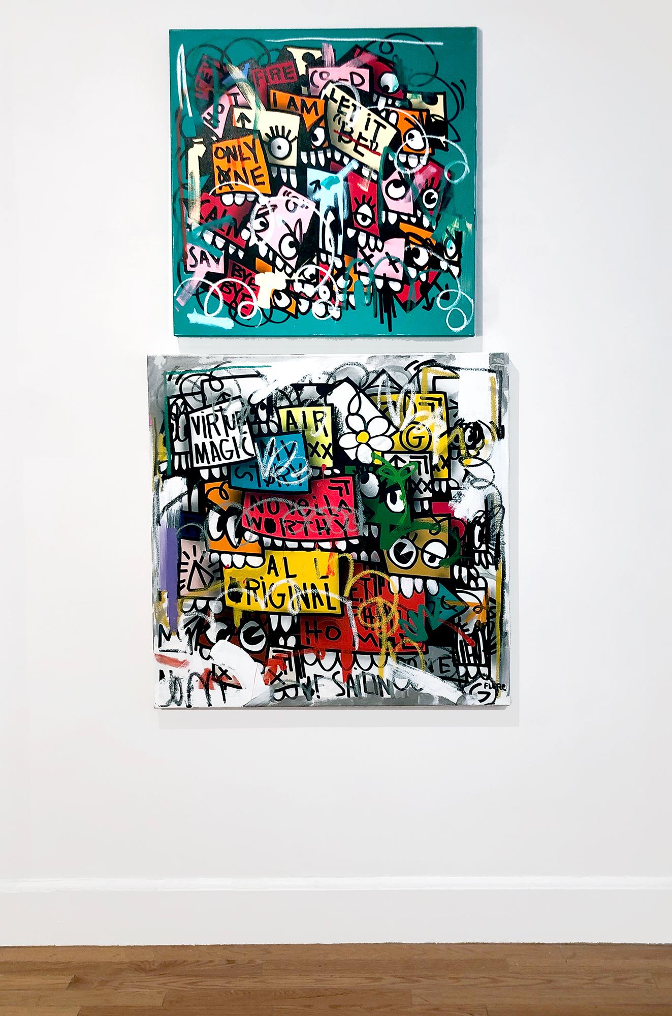 Artist:  Flore, 
Title: All Original
Date:  2019
Medium:  Acrylic and oil stick on canvas
Unframed Dimensions:  36