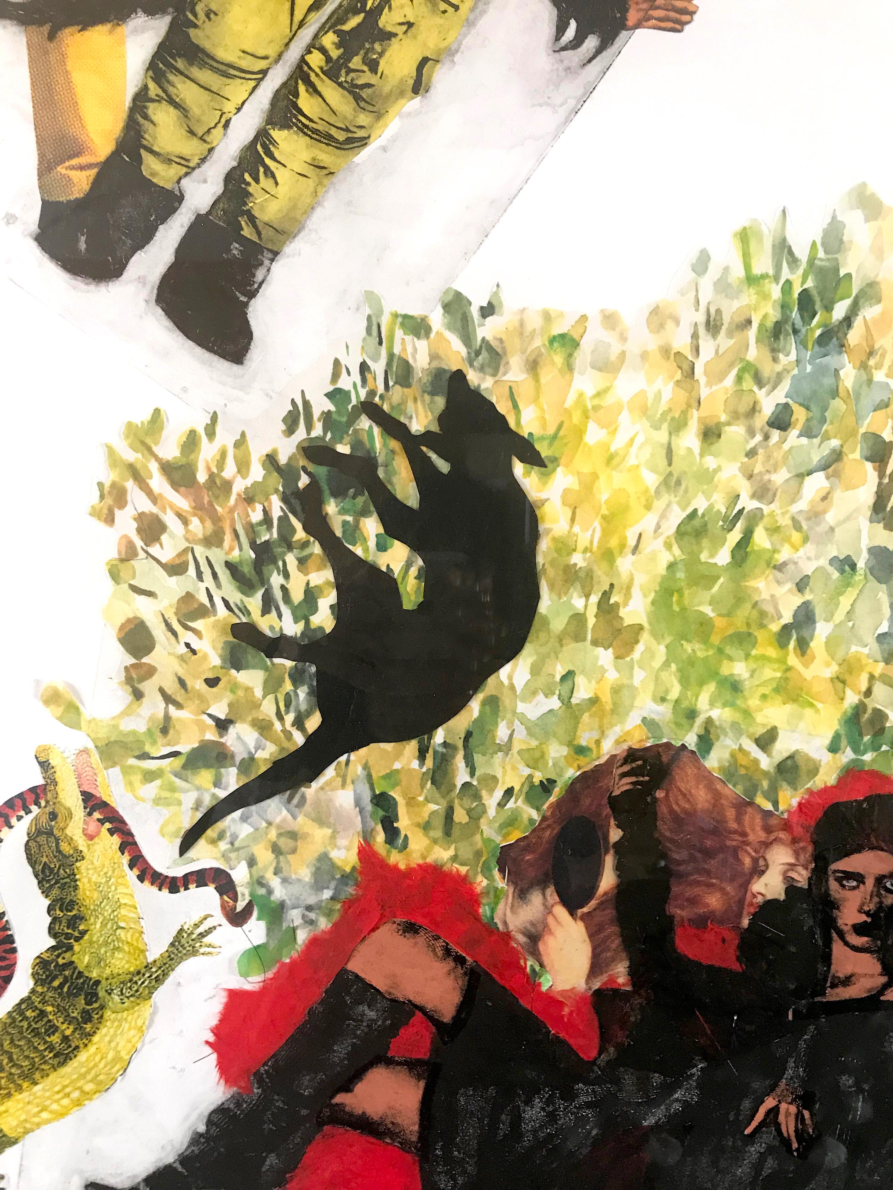 Zeitgenössische, digital nachgedruckte Collage von Florence Alfano McEwin.

Aquarellierter, digital nachgedruckter Zweiplatten-Fototiefdruck mit Collage und Chine-Collé aus gefundenem, bemaltem, zerrissenem, geschnittenem und digital verändertem