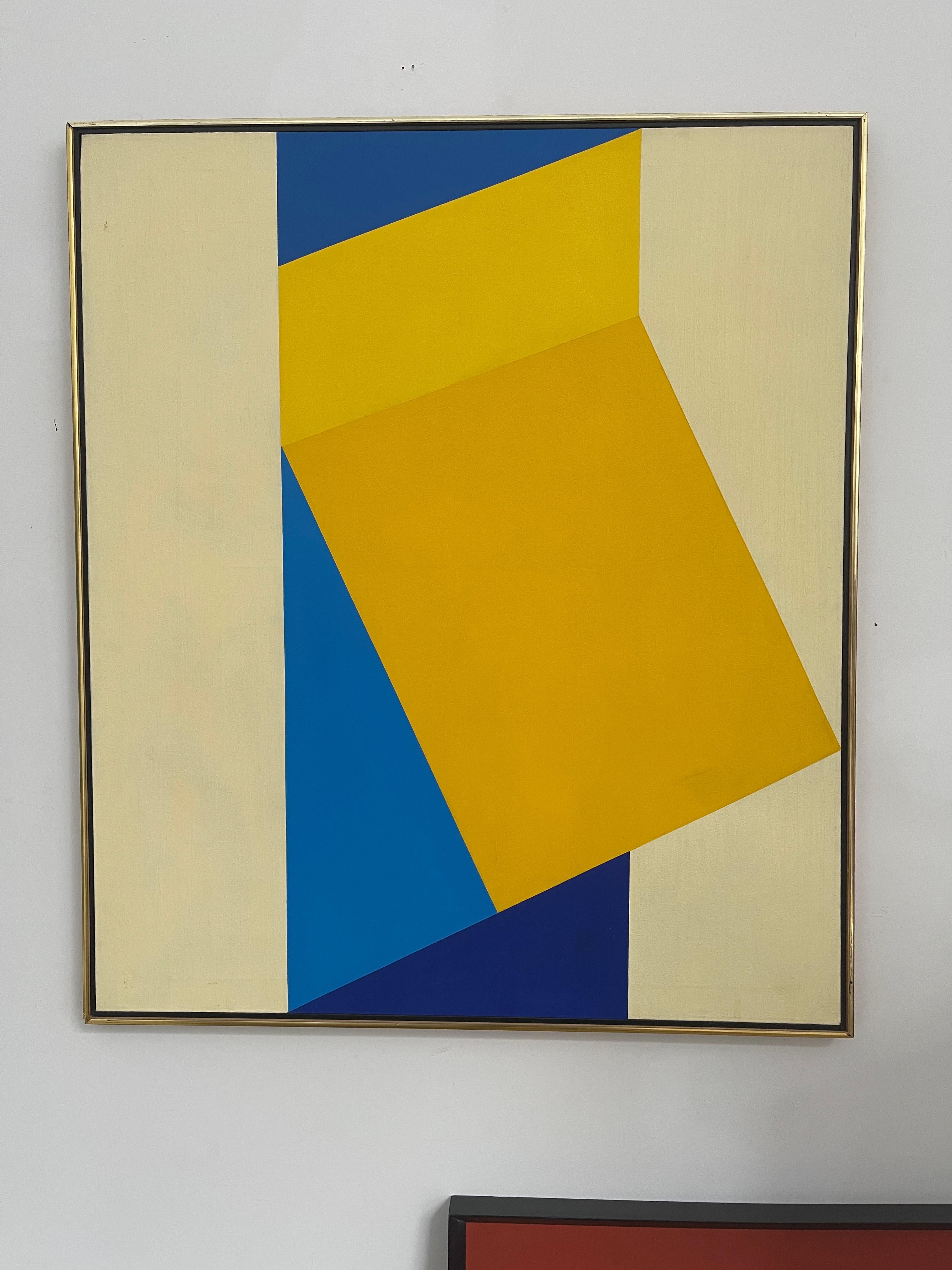 Florence Arnold Blue and Yellow Hard Edge Oil on Canvas 3
