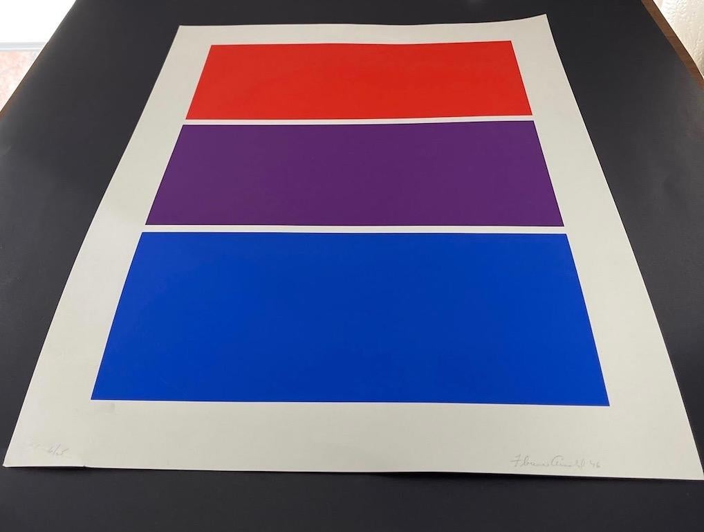 Florence Arnold (American 1900-1994) hard-edge abstract color screenprint (c.1976) pencil signed 6/25, 19in x 25in.

Florence Arnold began painting seriously in 1947. By the late 1950s she associated with a group of painters including Karl Benjamin,