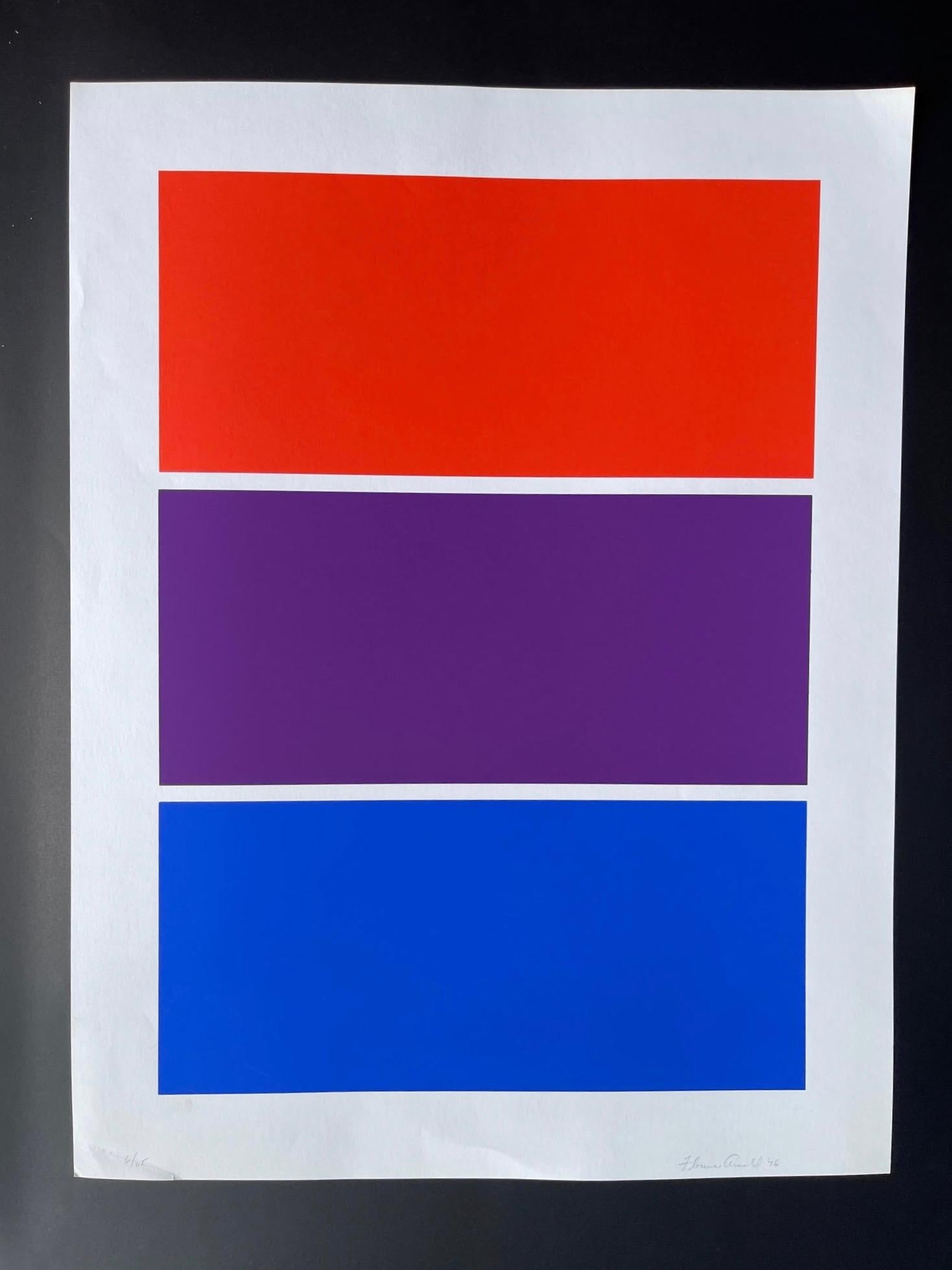 Impression sérigraphie abstraite en couleur américaine (1900-1994), signée et datée  - Print de Florence Arnold