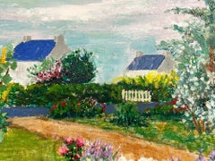 "Village Scene with Houses and Courtyard" Impressionist Landscape Oil Painting