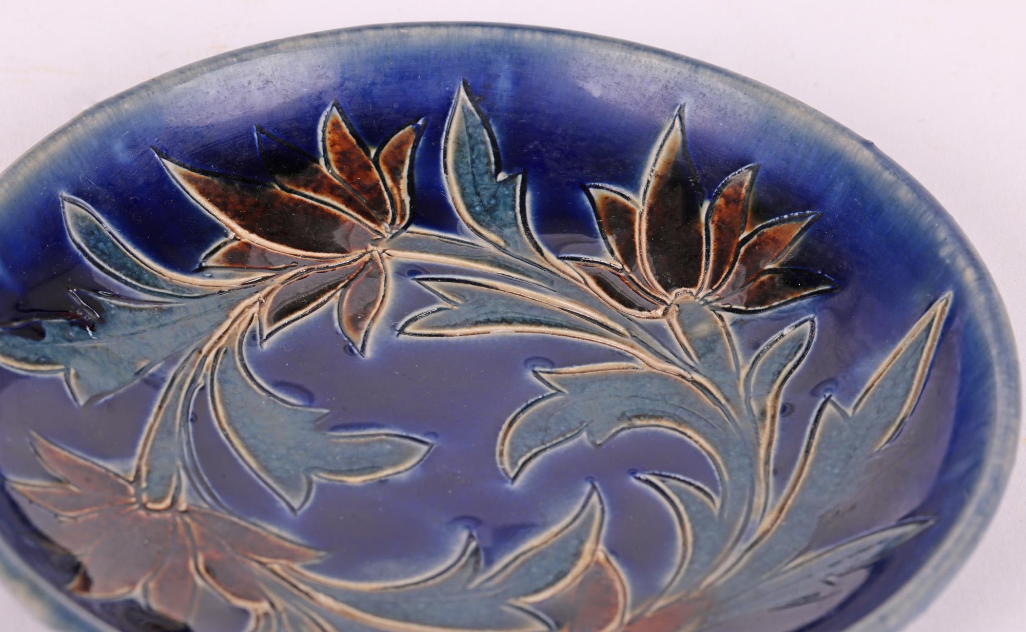 Late 19th Century Florence Barlow Doulton Lambeth Floral Design Art Pottery Pin Dish For Sale
