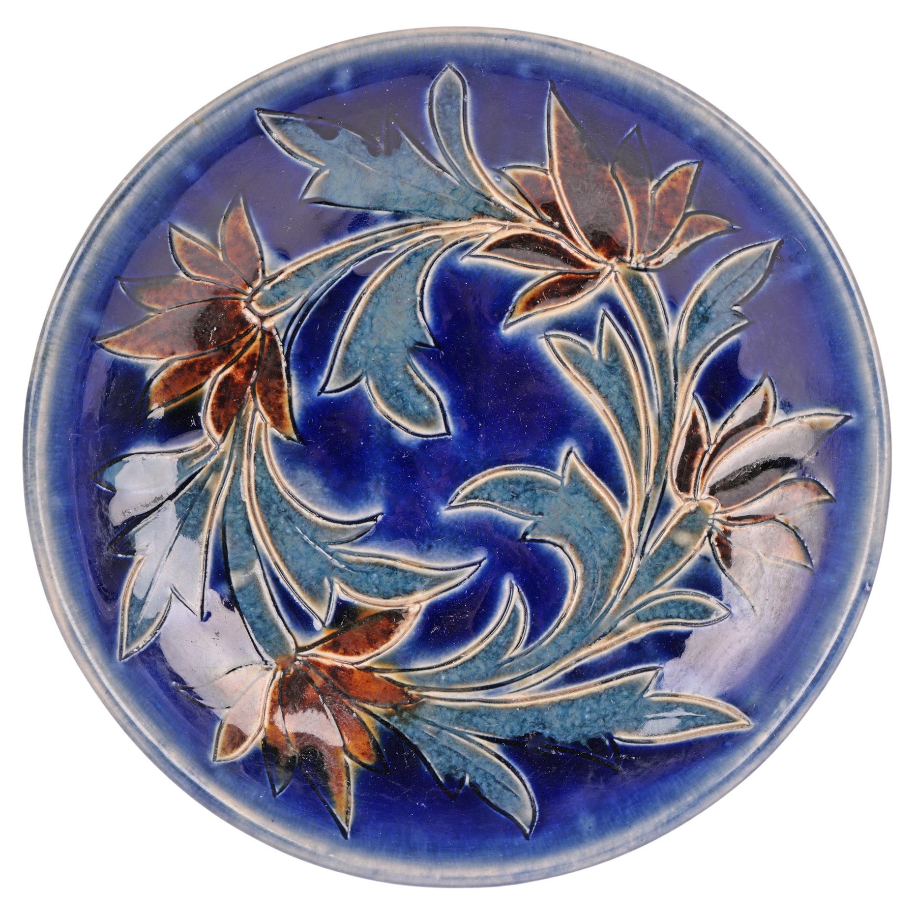Florence Barlow Doulton Lambeth Floral Design Art Pottery Pin Dish For Sale
