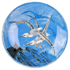 Florence Barlow Doulton Lambeth Hand-Painted Seagulls Pottery Dish, 1880 