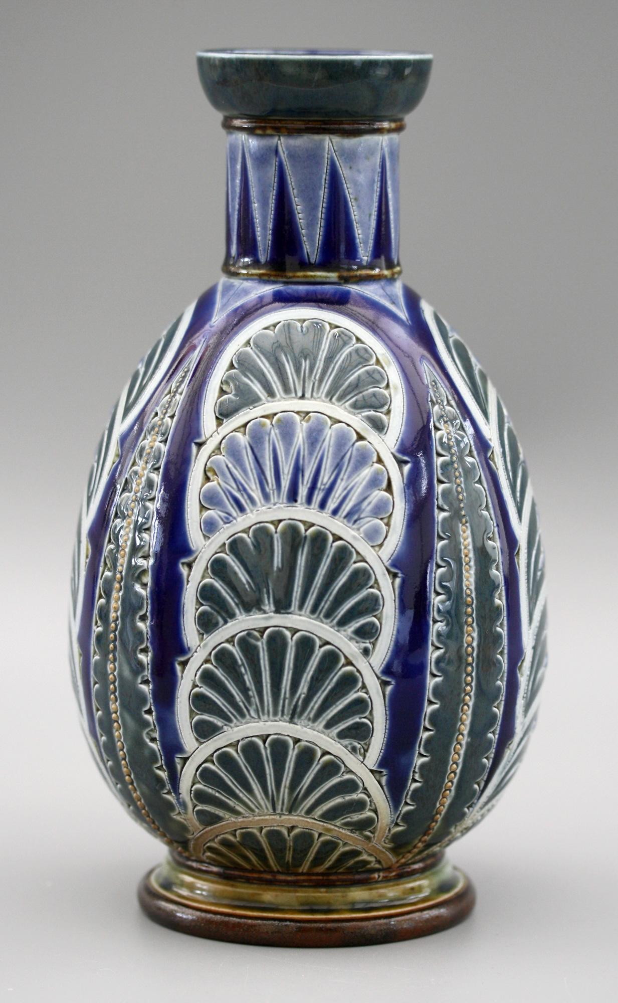 Stoneware Florence Barlow for Doulton Lambeth Art Pottery Leaf Design Vase Dated 1878