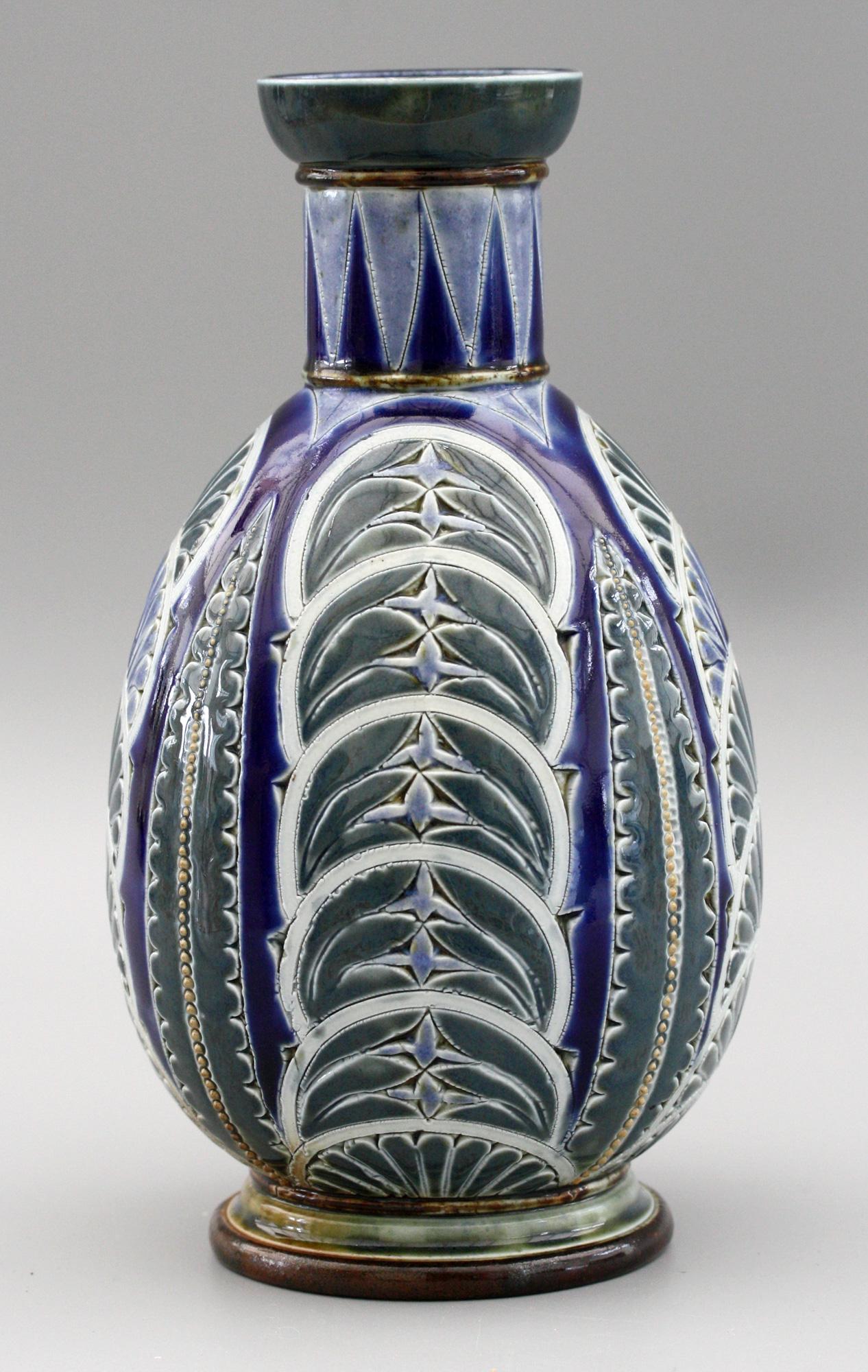 Florence Barlow for Doulton Lambeth Art Pottery Leaf Design Vase Dated 1878 1