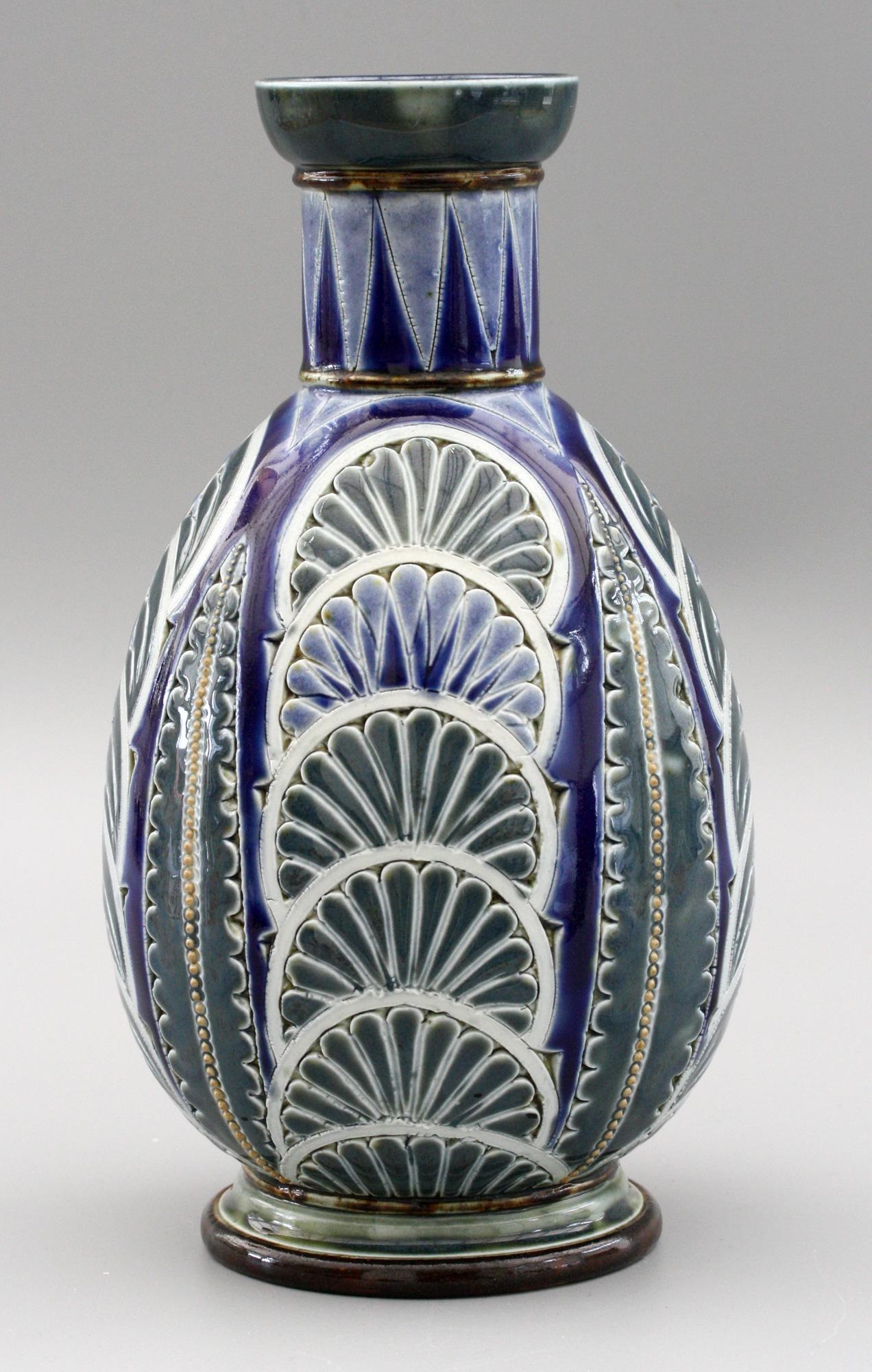 Florence Barlow for Doulton Lambeth Art Pottery Leaf Design Vase Dated 1878 2
