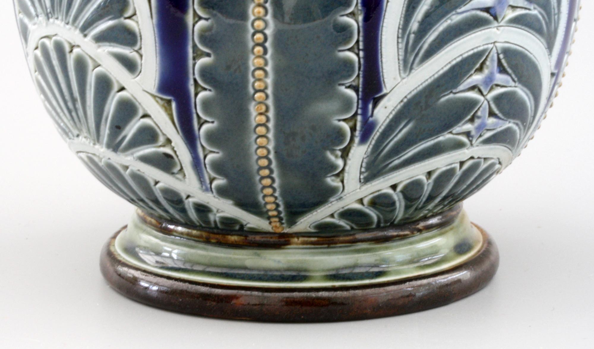 Arts and Crafts Florence Barlow for Doulton Lambeth Art Pottery Leaf Design Vase Dated 1878