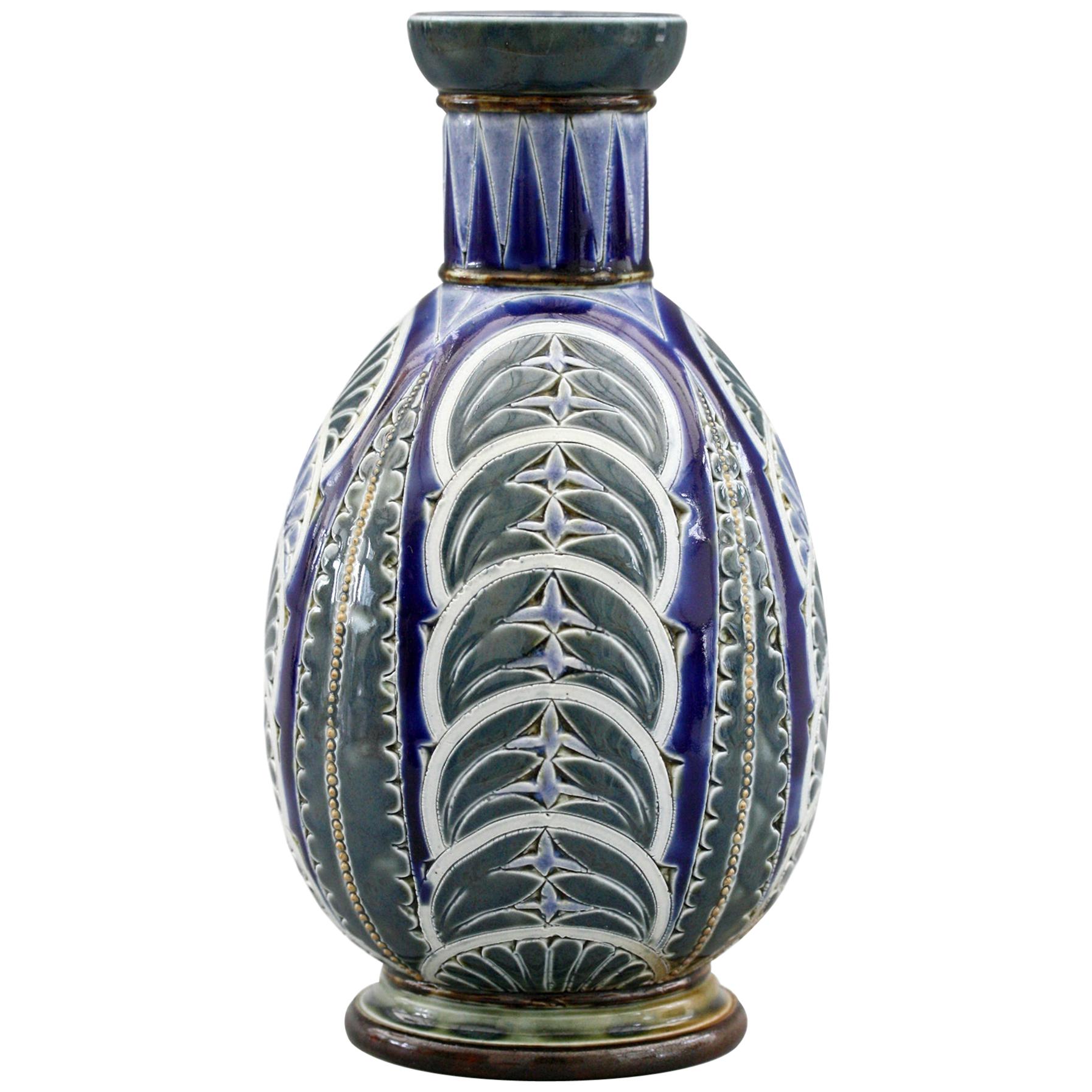 Florence Barlow for Doulton Lambeth Art Pottery Leaf Design Vase Dated 1878
